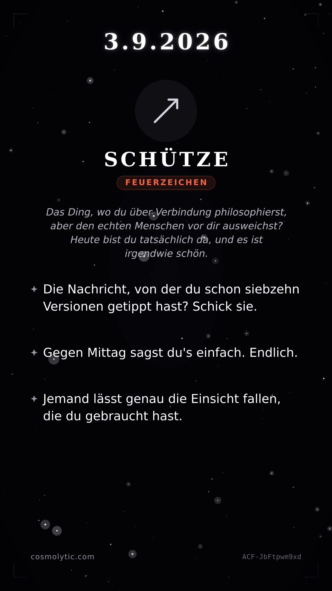 Schütze Tageshoroskop-Karte für 3. September 2026