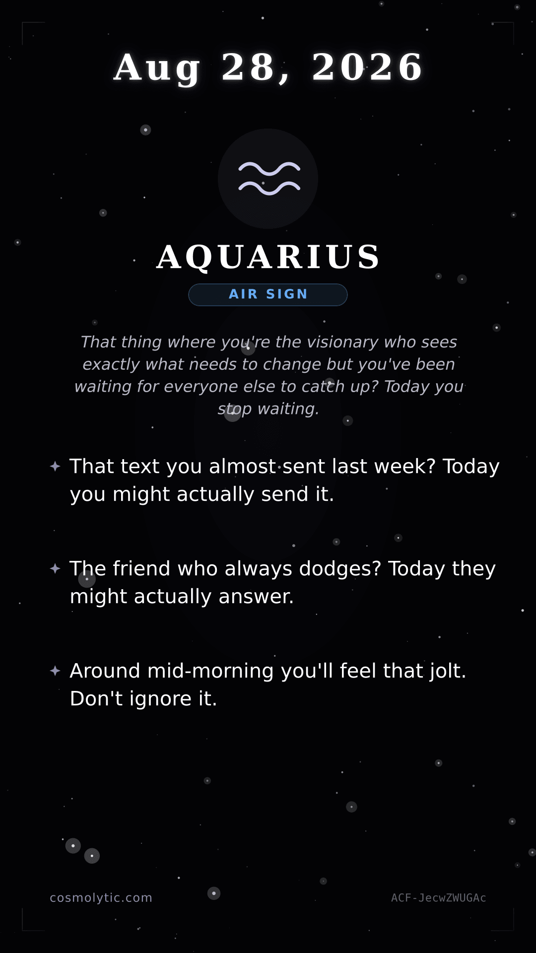 Aquarius daily horoscope card for August 28, 2026