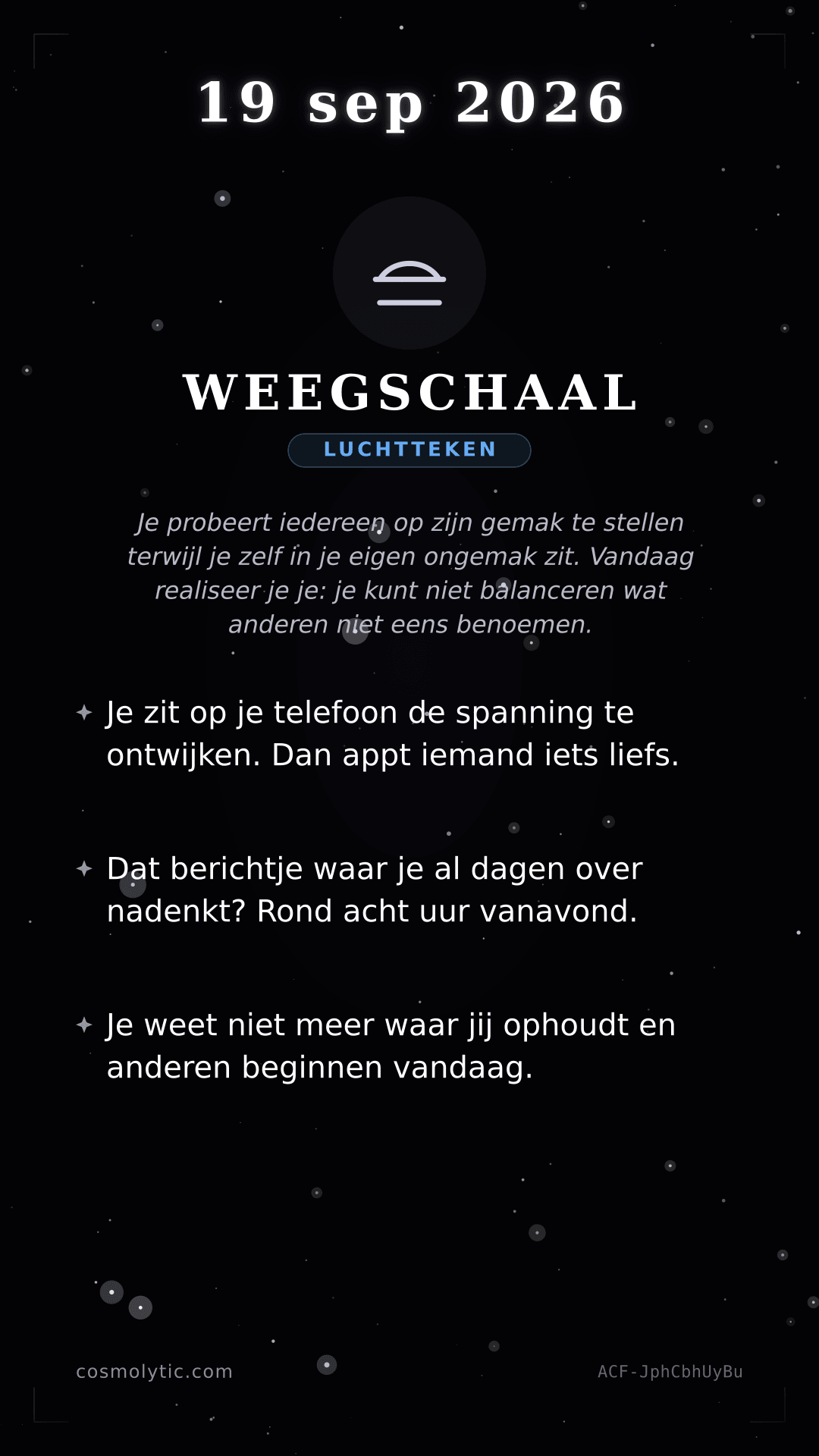 Weegschaal daghoroscoop kaart voor 19 september 2026