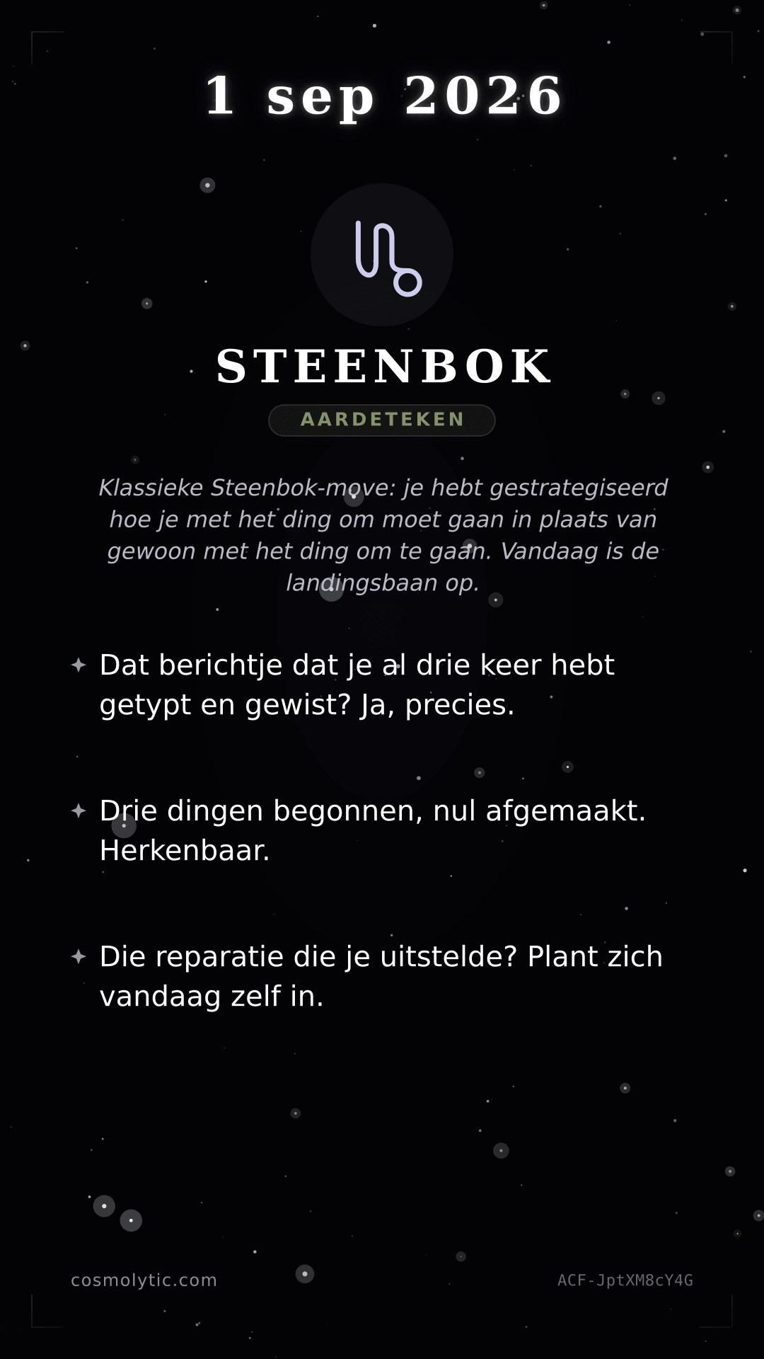 Steenbok daghoroscoop kaart voor 1 september 2026