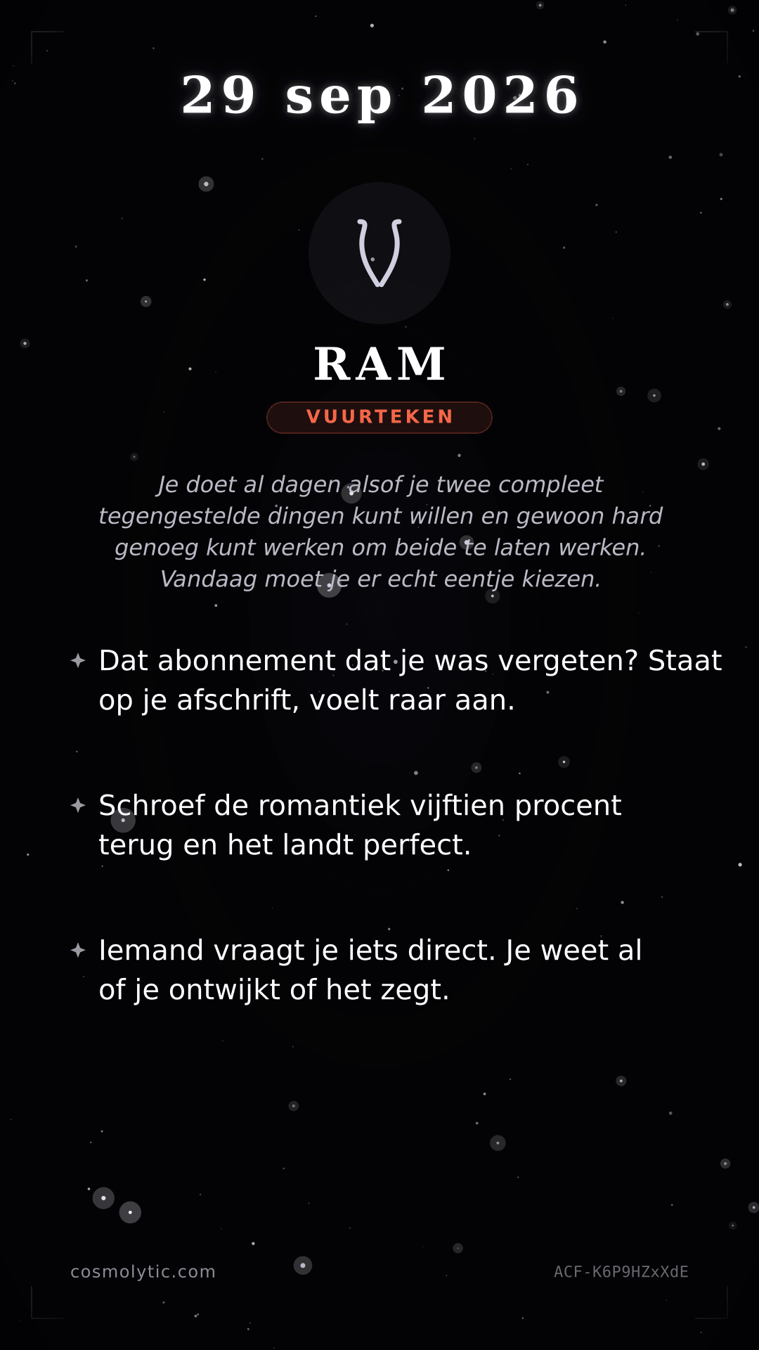 Ram daghoroscoop kaart voor 29 september 2026