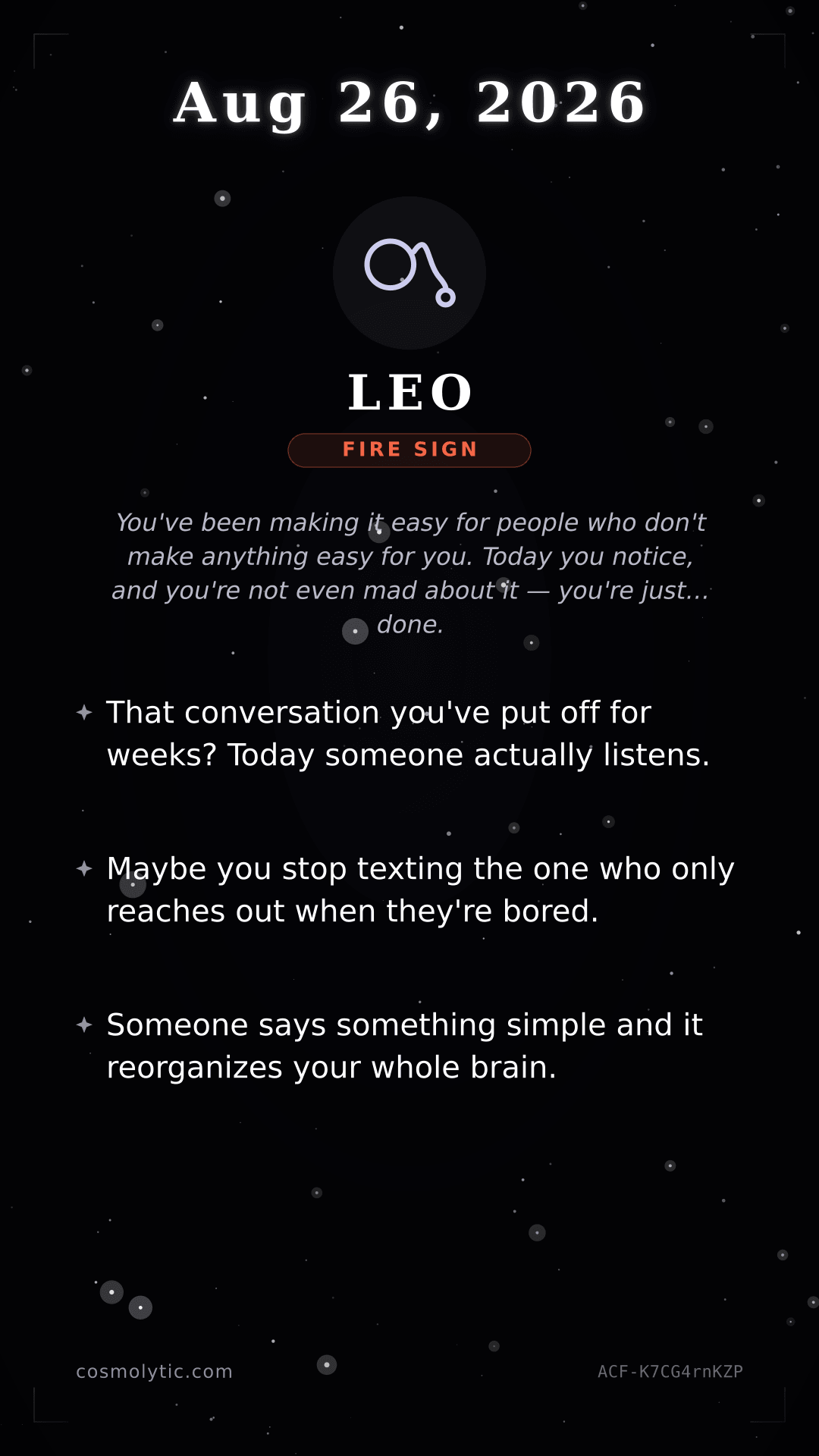 Leo daily horoscope card for August 26, 2026