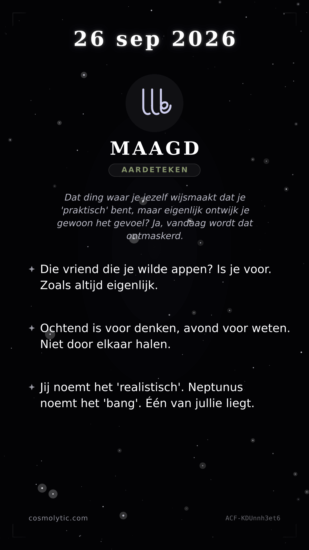 Maagd daghoroscoop kaart voor 26 september 2026