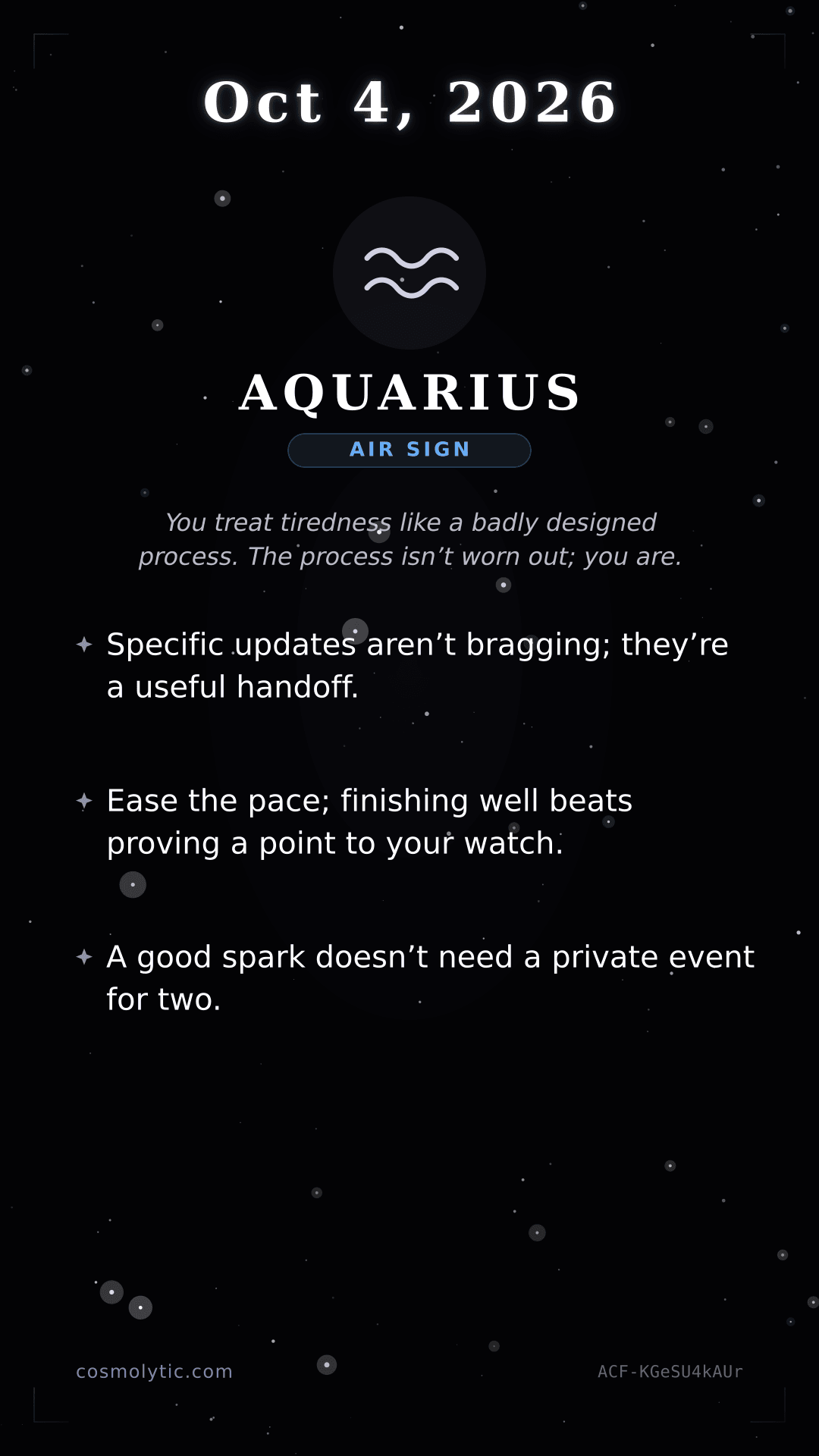 Aquarius daily horoscope card for October 4, 2026