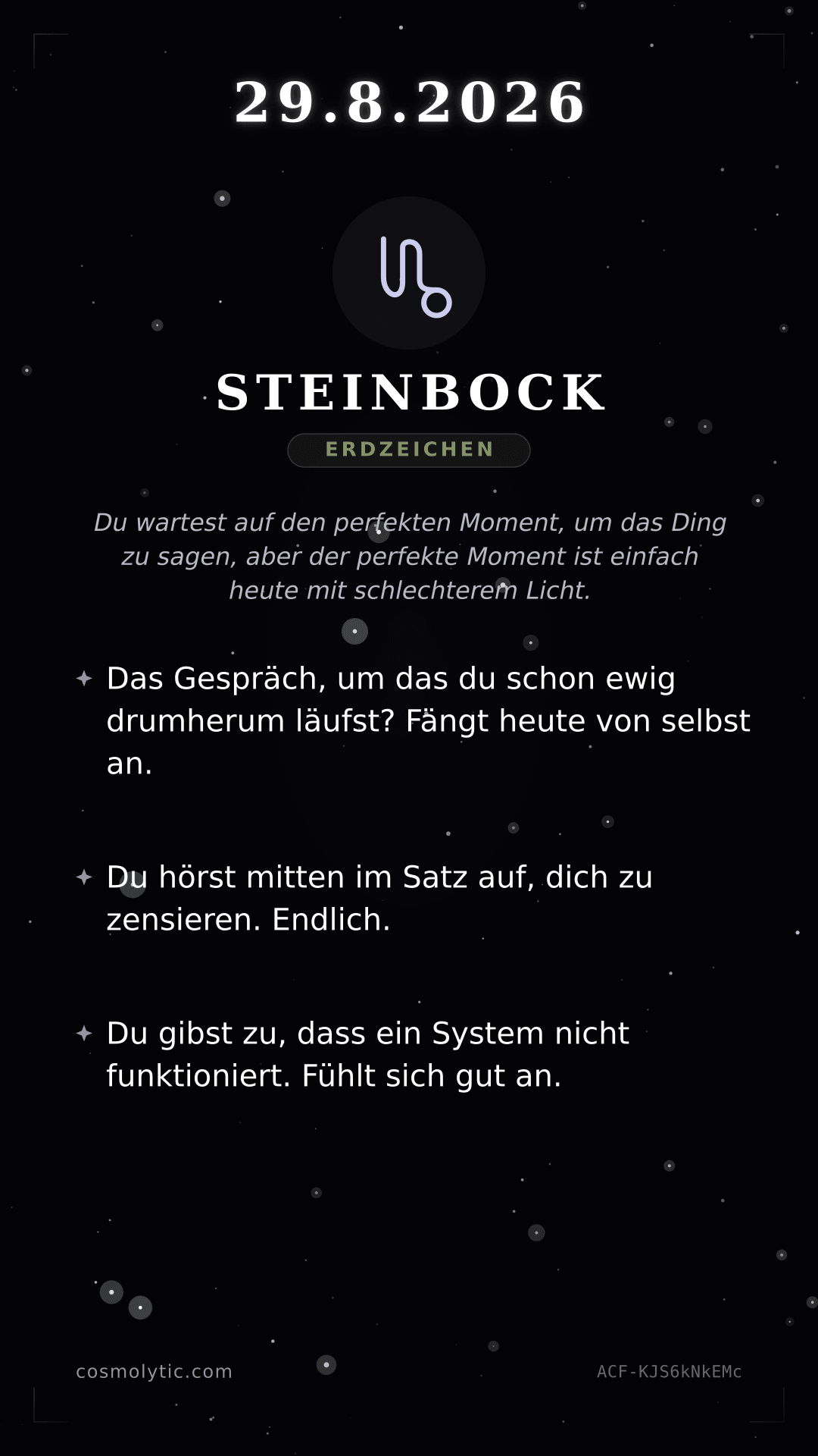 Steinbock Tageshoroskop-Karte für 29. August 2026