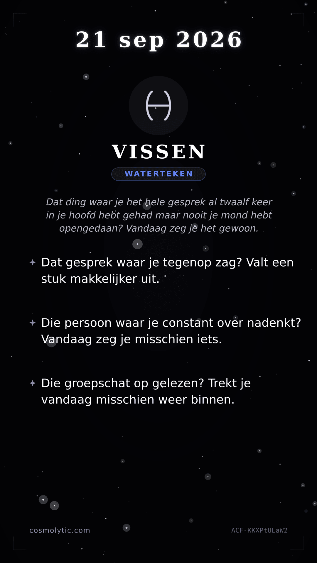 Vissen daghoroscoop kaart voor 21 september 2026