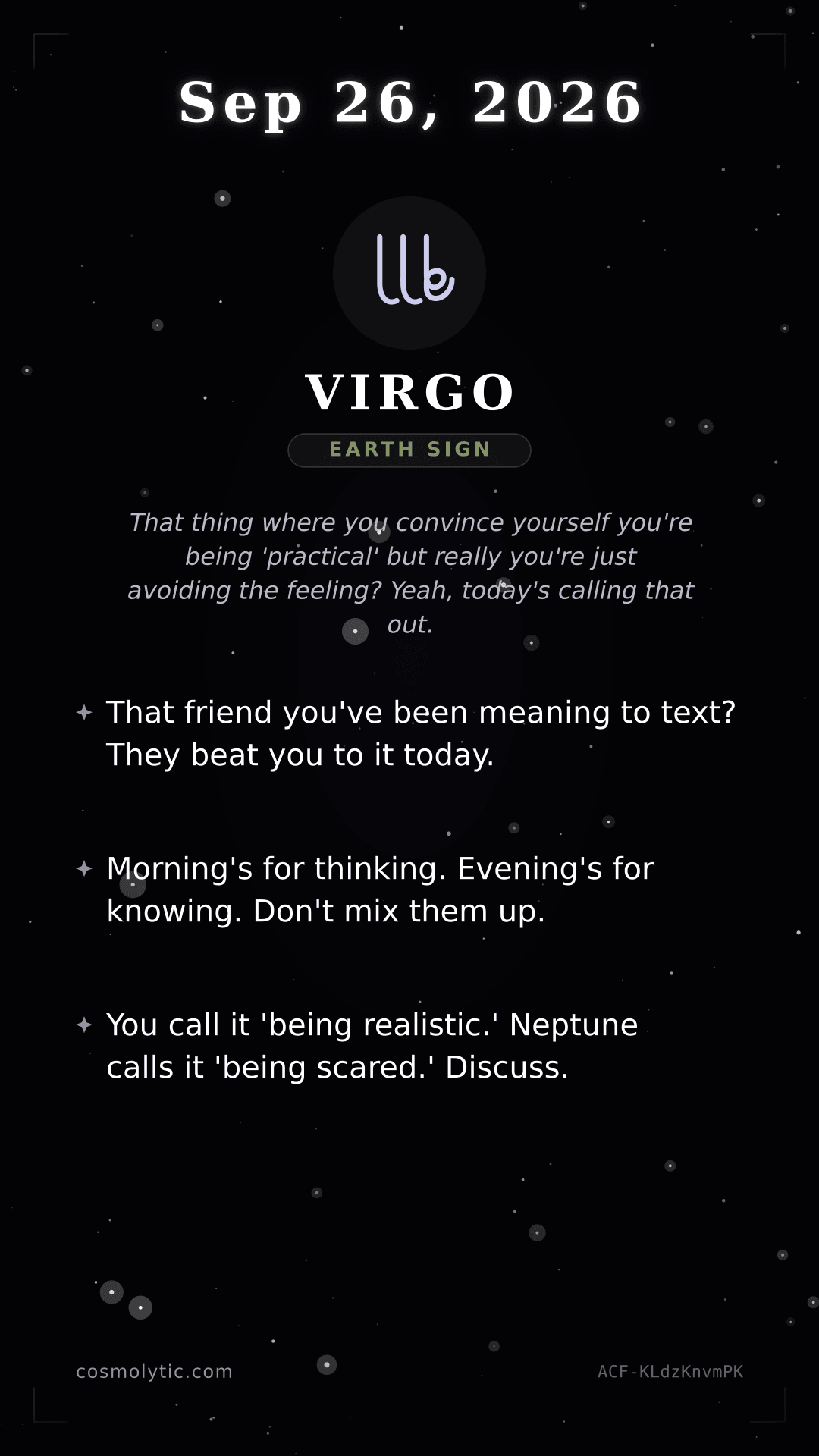Virgo daily horoscope card for September 26, 2026