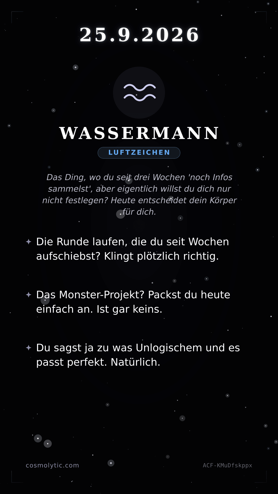 Wassermann Tageshoroskop-Karte für 25. September 2026