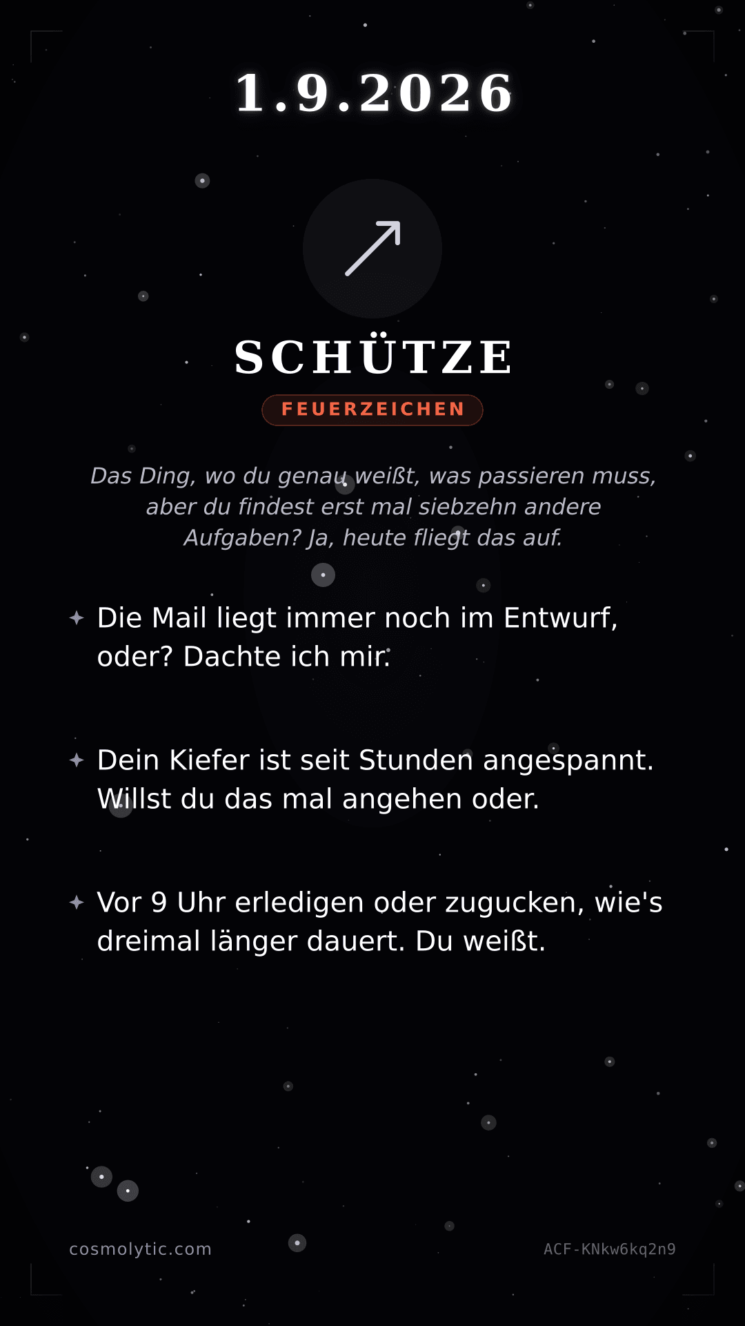 Schütze Tageshoroskop-Karte für 1. September 2026