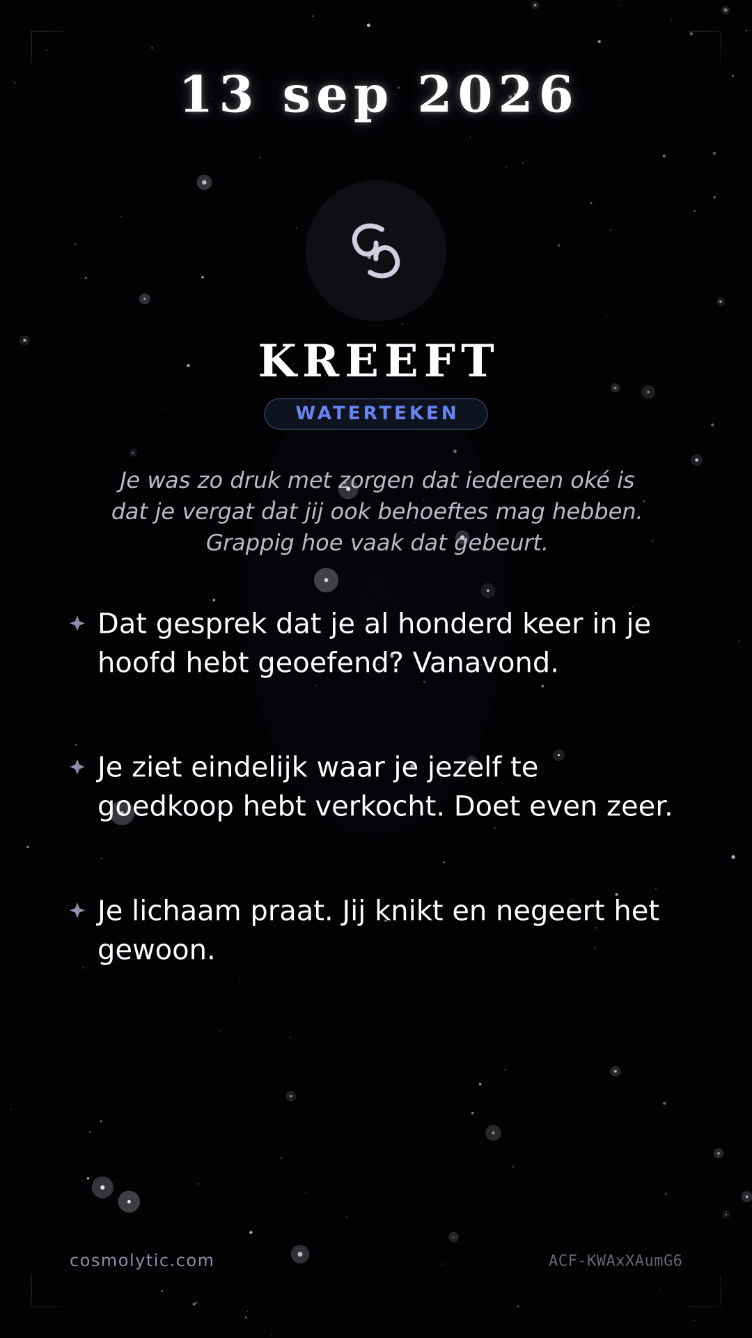 Kreeft daghoroscoop kaart voor 13 september 2026