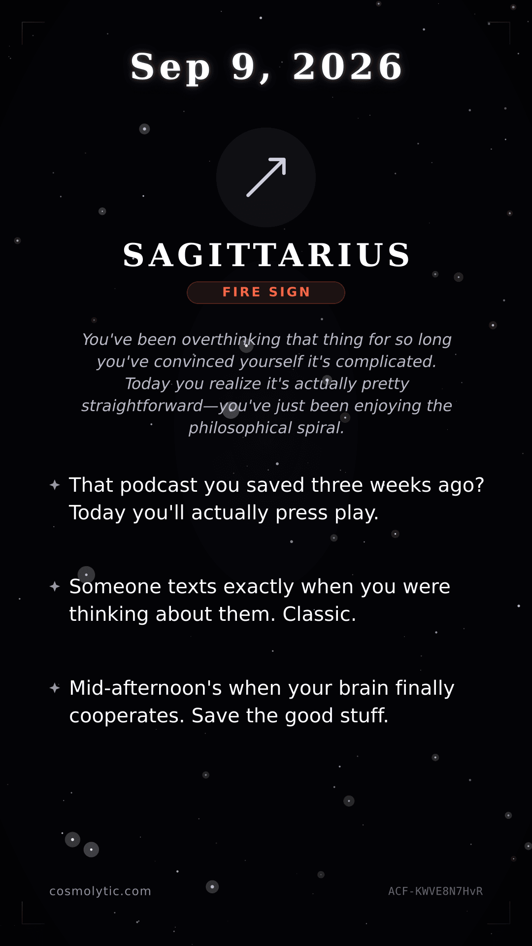 Sagittarius daily horoscope card for September 9, 2026