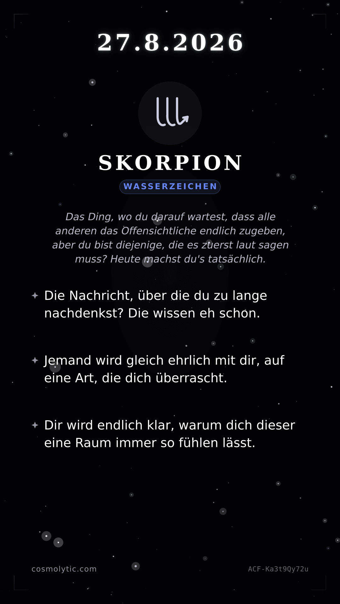 Skorpion Tageshoroskop-Karte für 27. August 2026