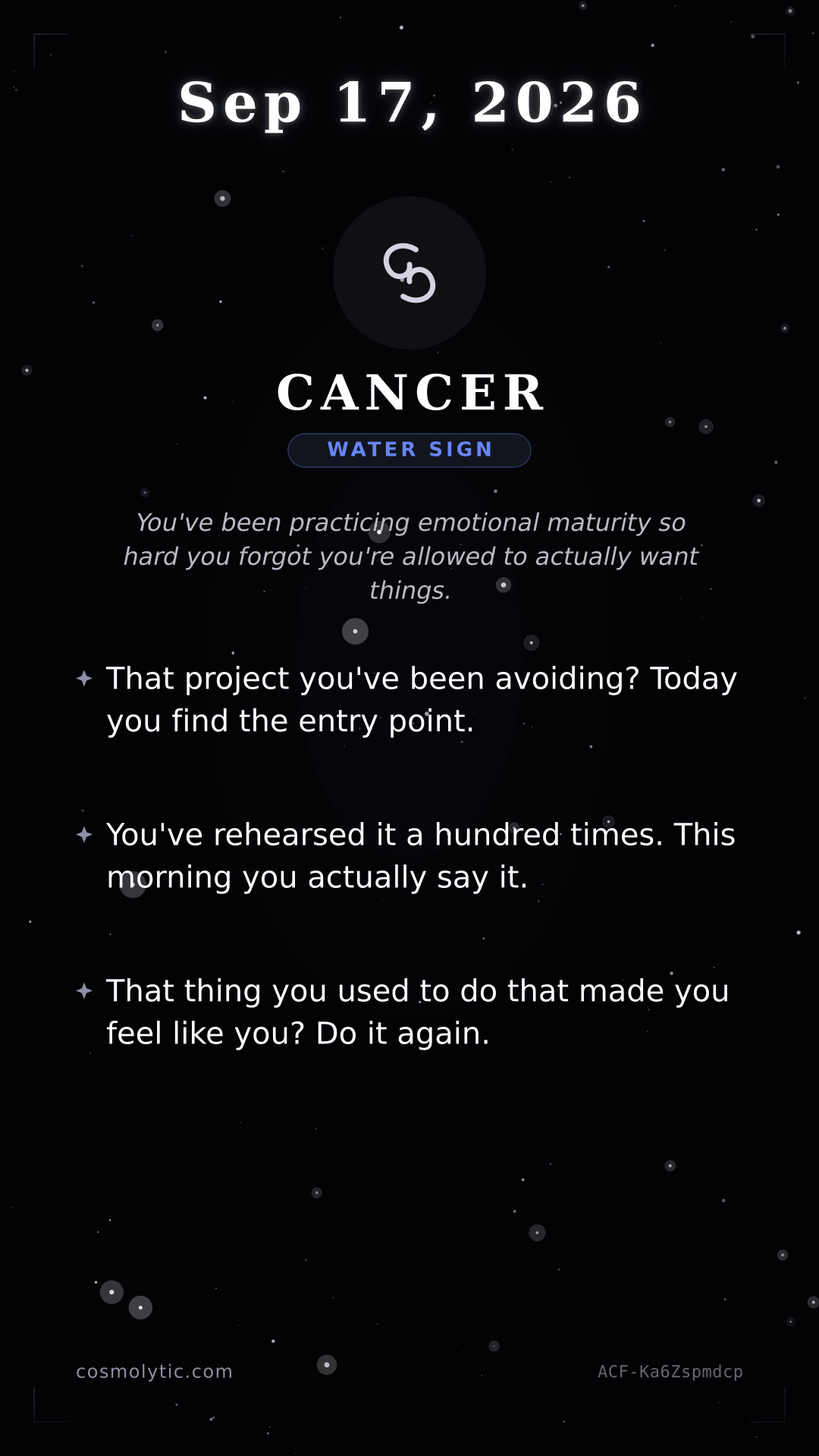 Cancer daily horoscope card for Yesterday