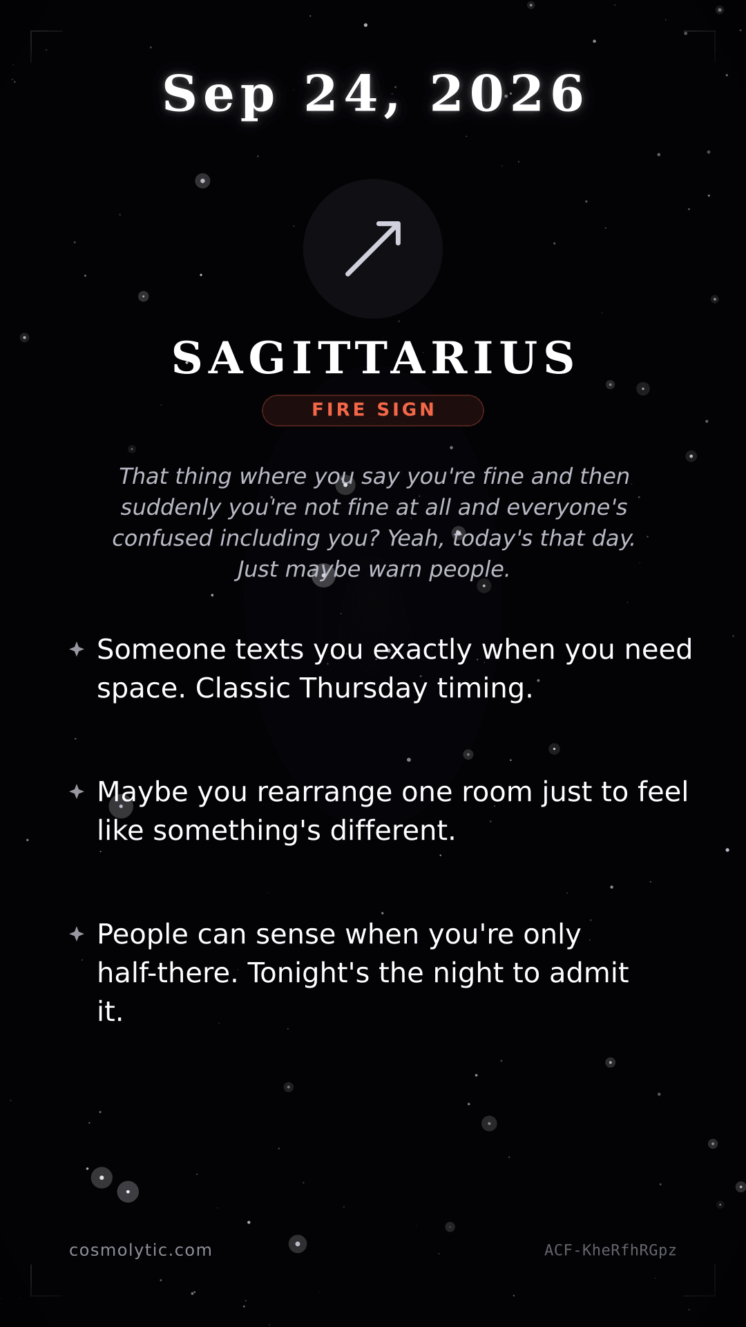 Sagittarius daily horoscope card for September 24, 2026