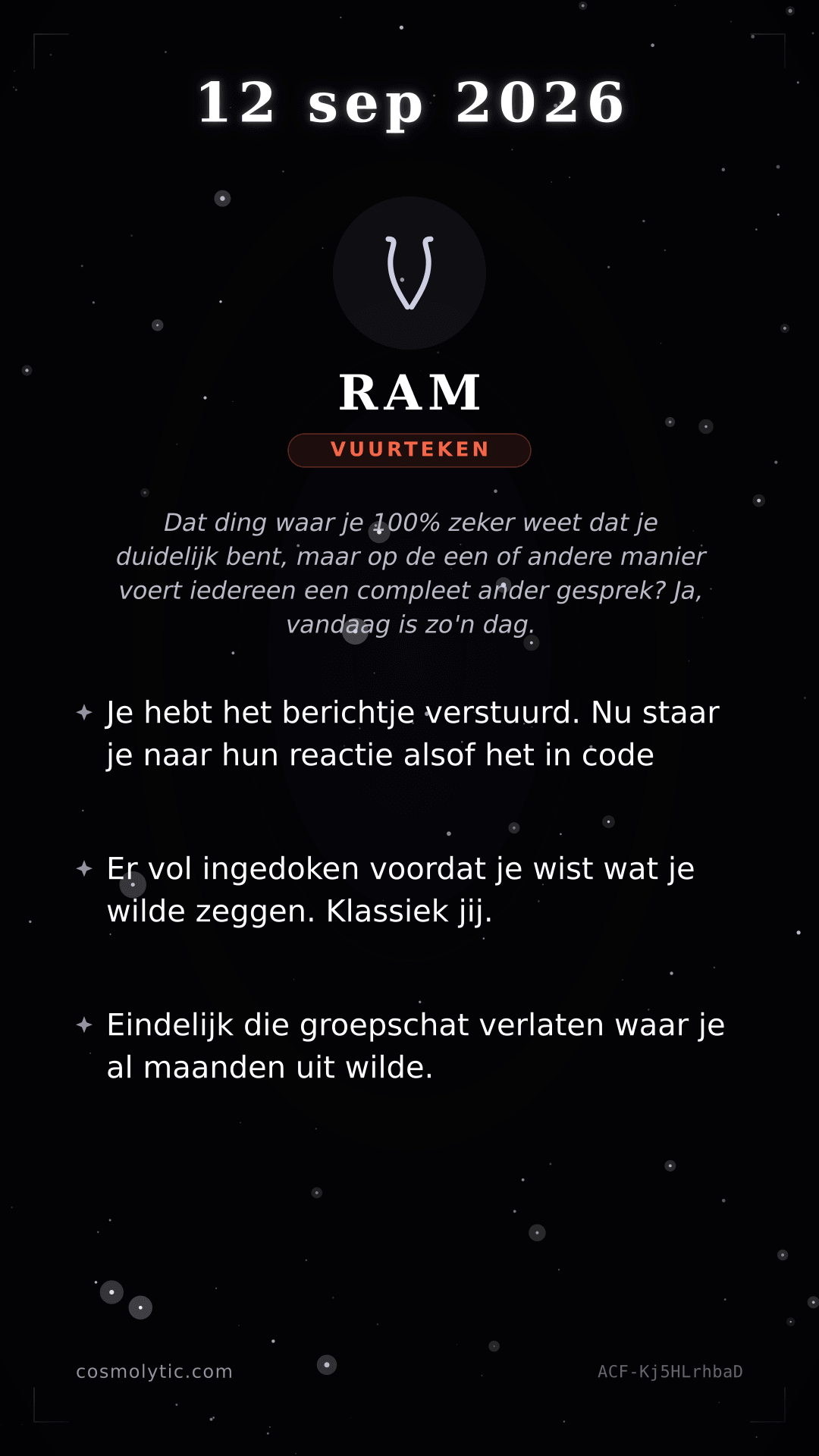 Ram daghoroscoop kaart voor 12 september 2026