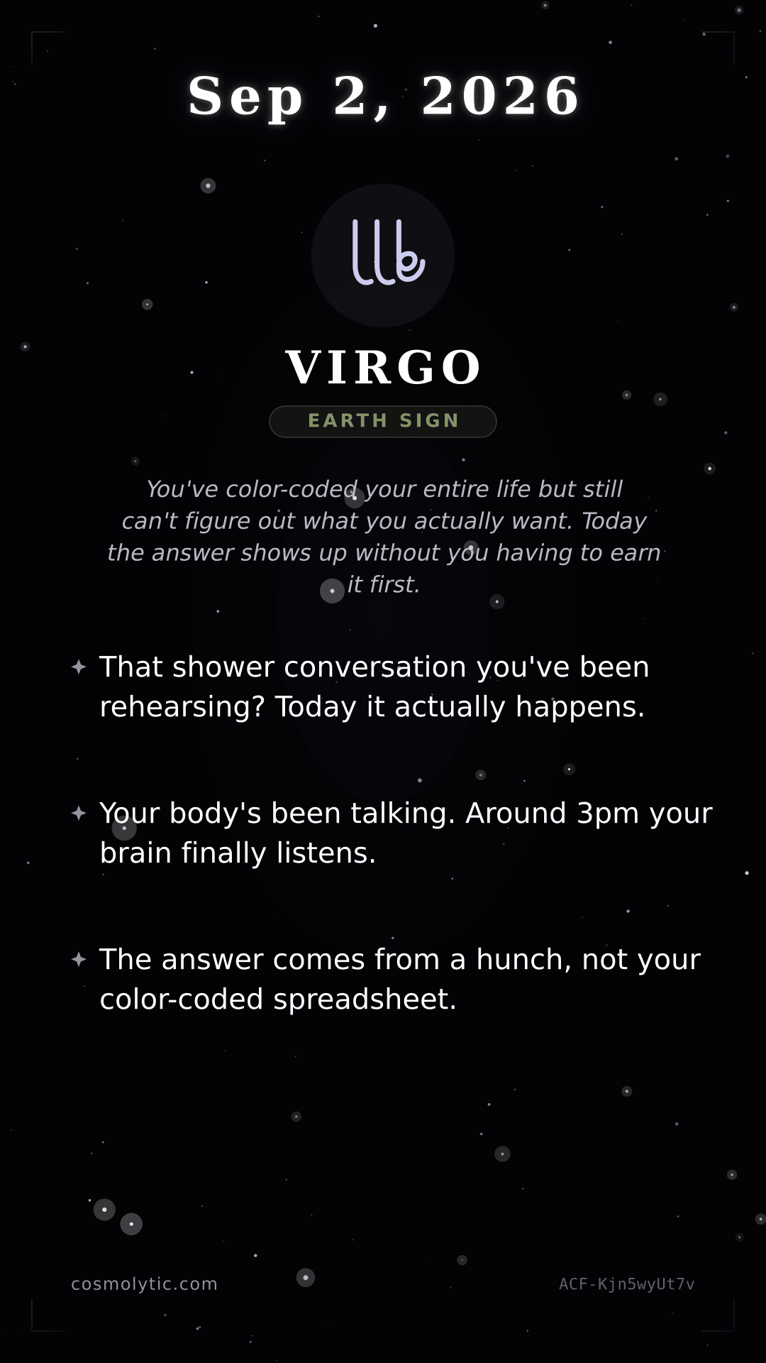 Virgo daily horoscope card for September 2, 2026