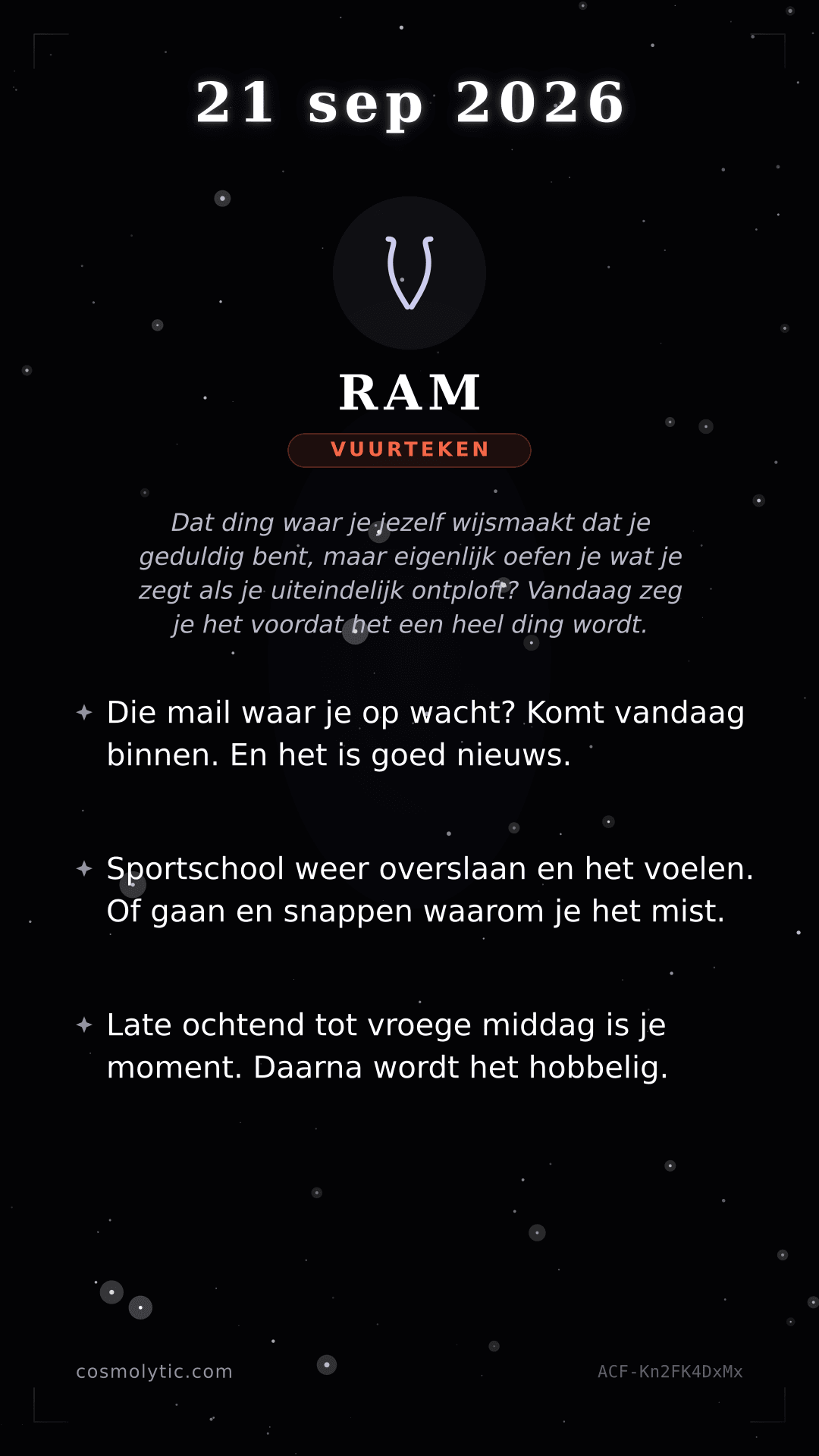 Ram daghoroscoop kaart voor 21 september 2026