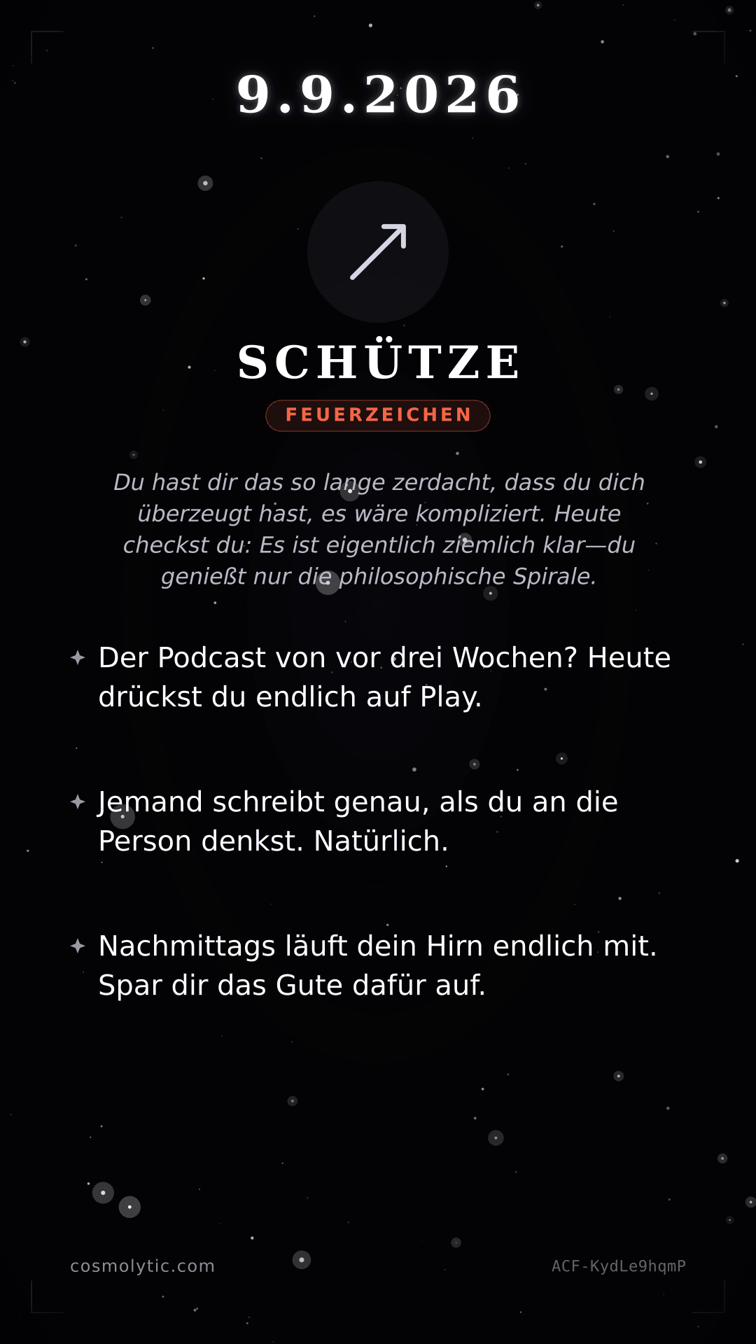 Schütze Tageshoroskop-Karte für 9. September 2026