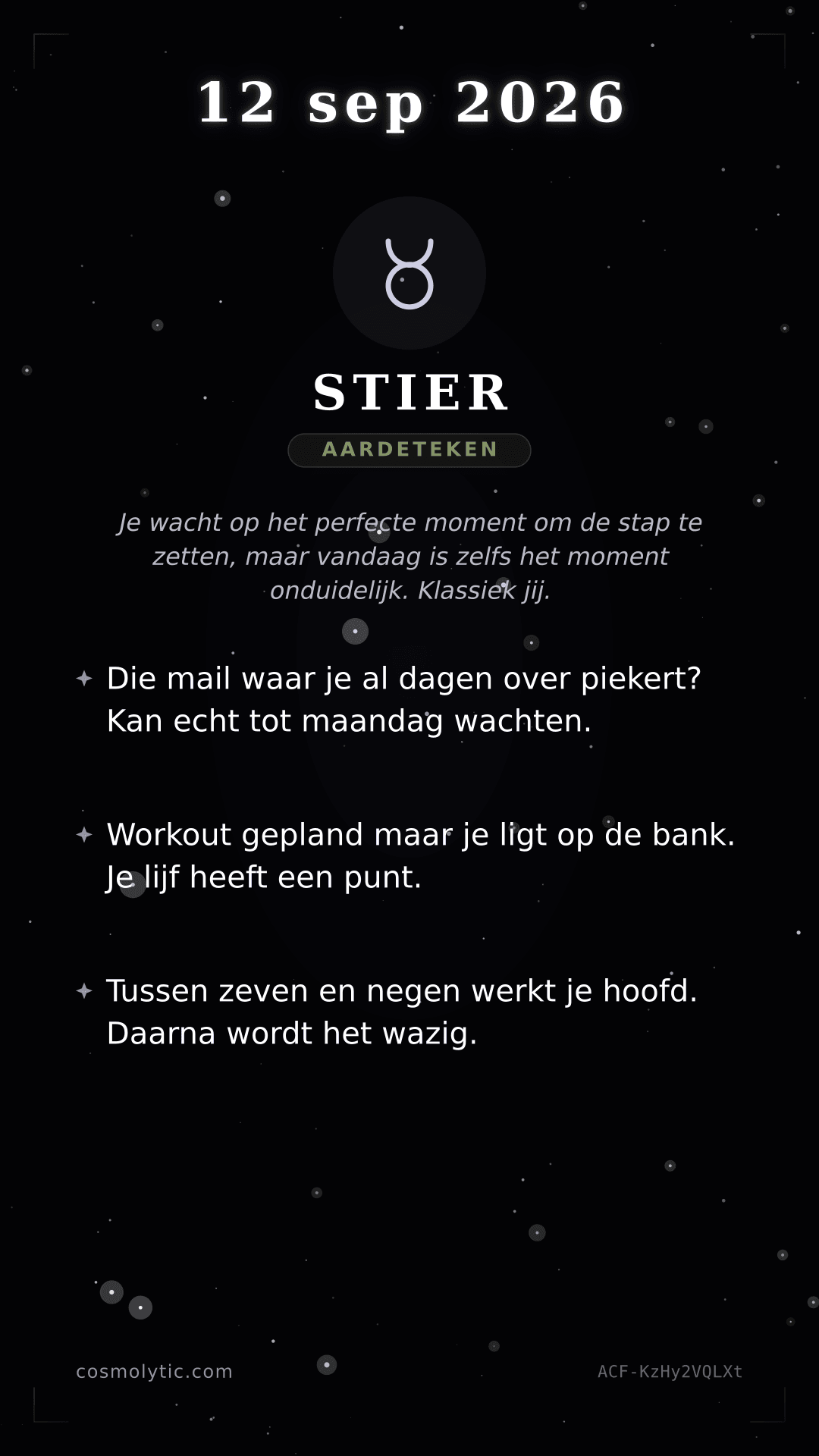 Stier daghoroscoop kaart voor 12 september 2026