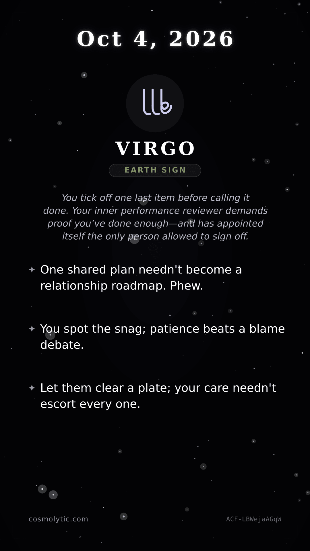 Virgo daily horoscope card for Tomorrow
