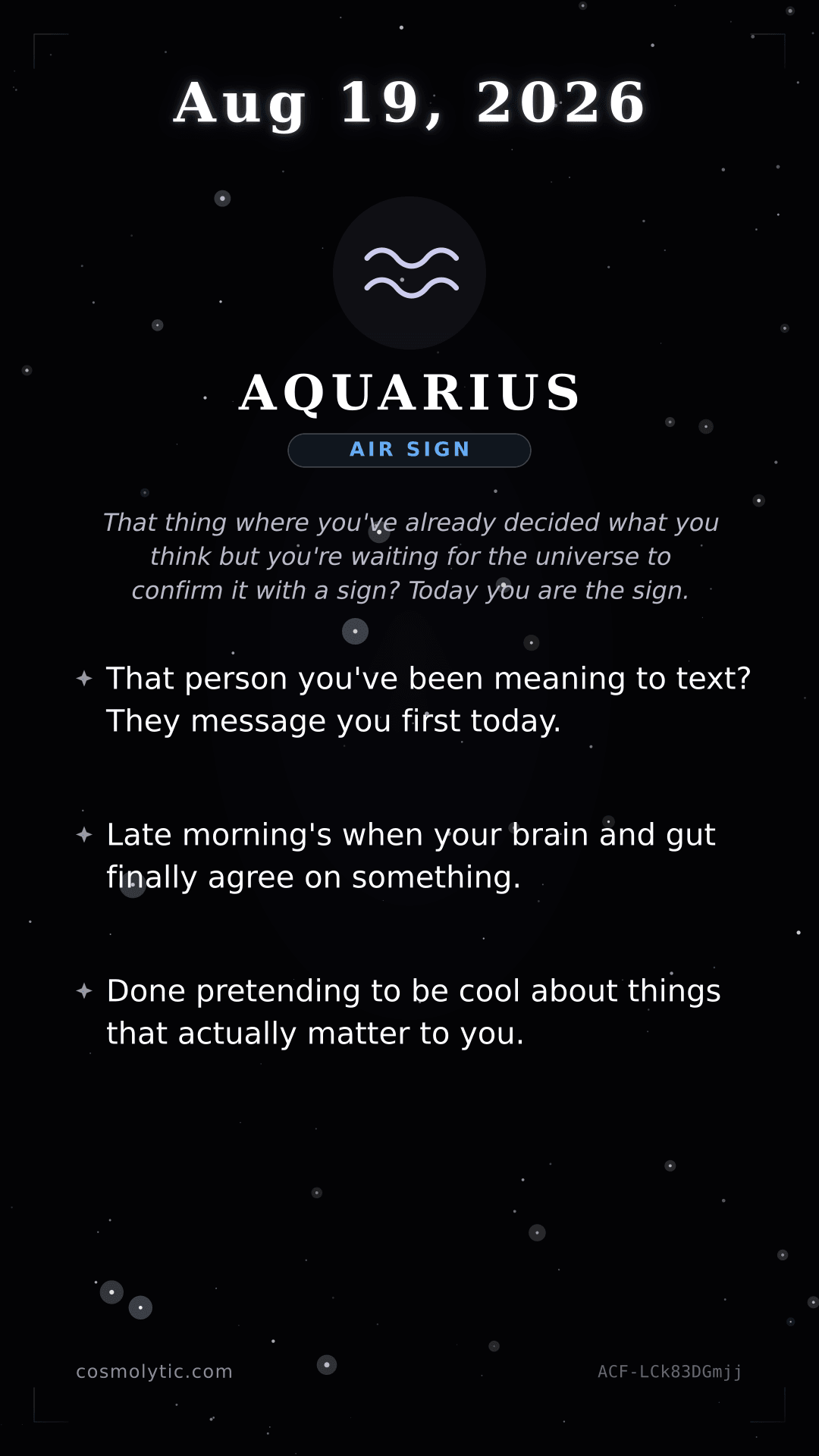 Aquarius daily horoscope card for August 19, 2026