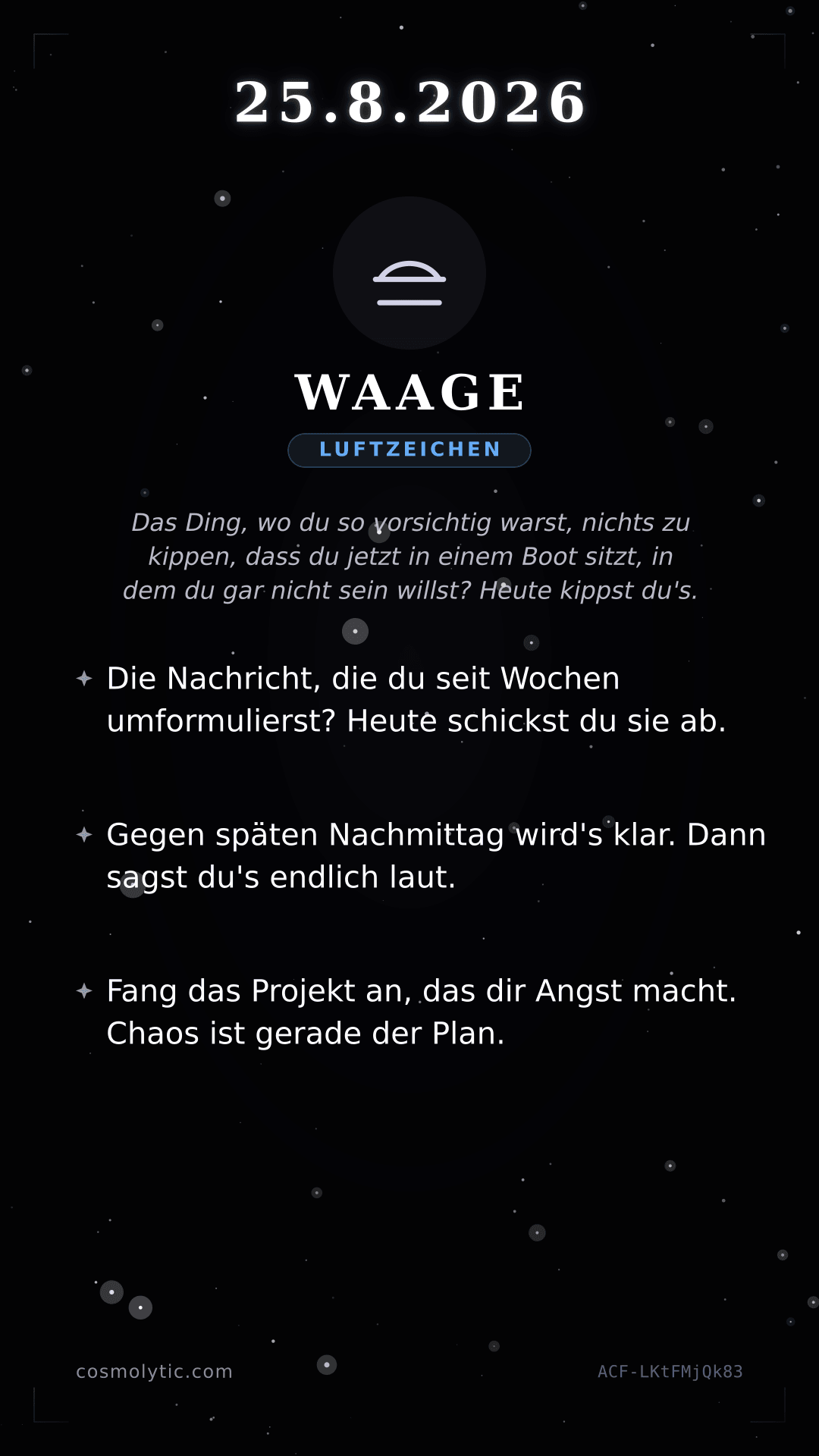 Waage Tageshoroskop-Karte für 25. August 2026