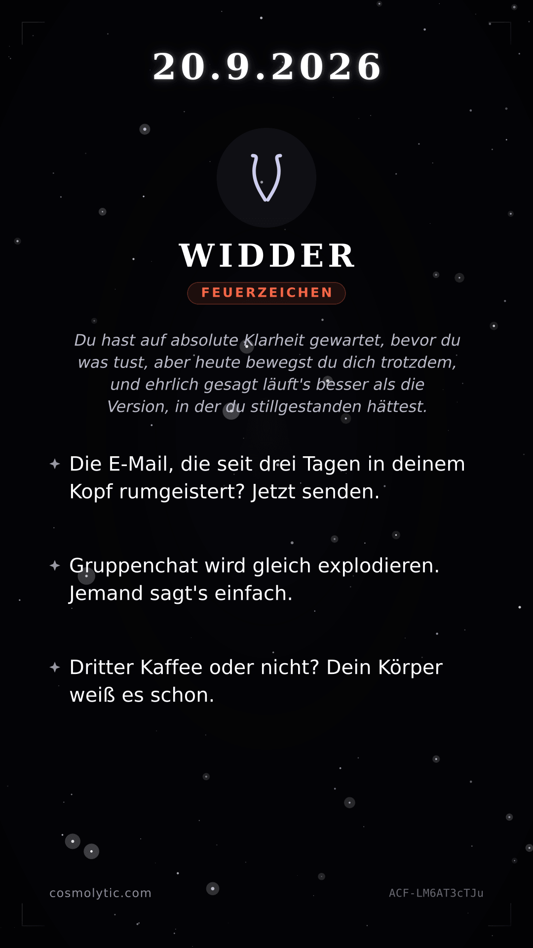 Widder Tageshoroskop-Karte für Morgen