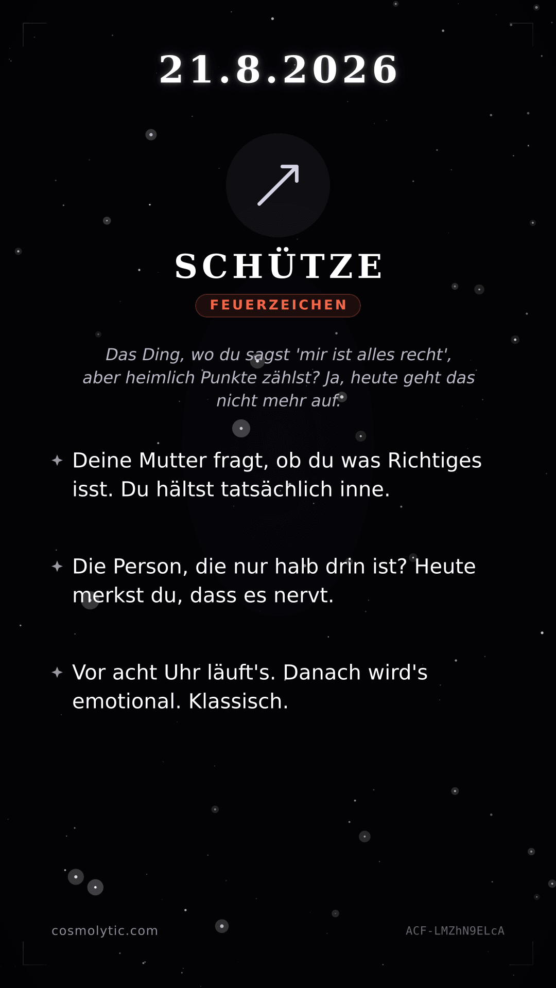 Schütze Tageshoroskop-Karte für 21. August 2026