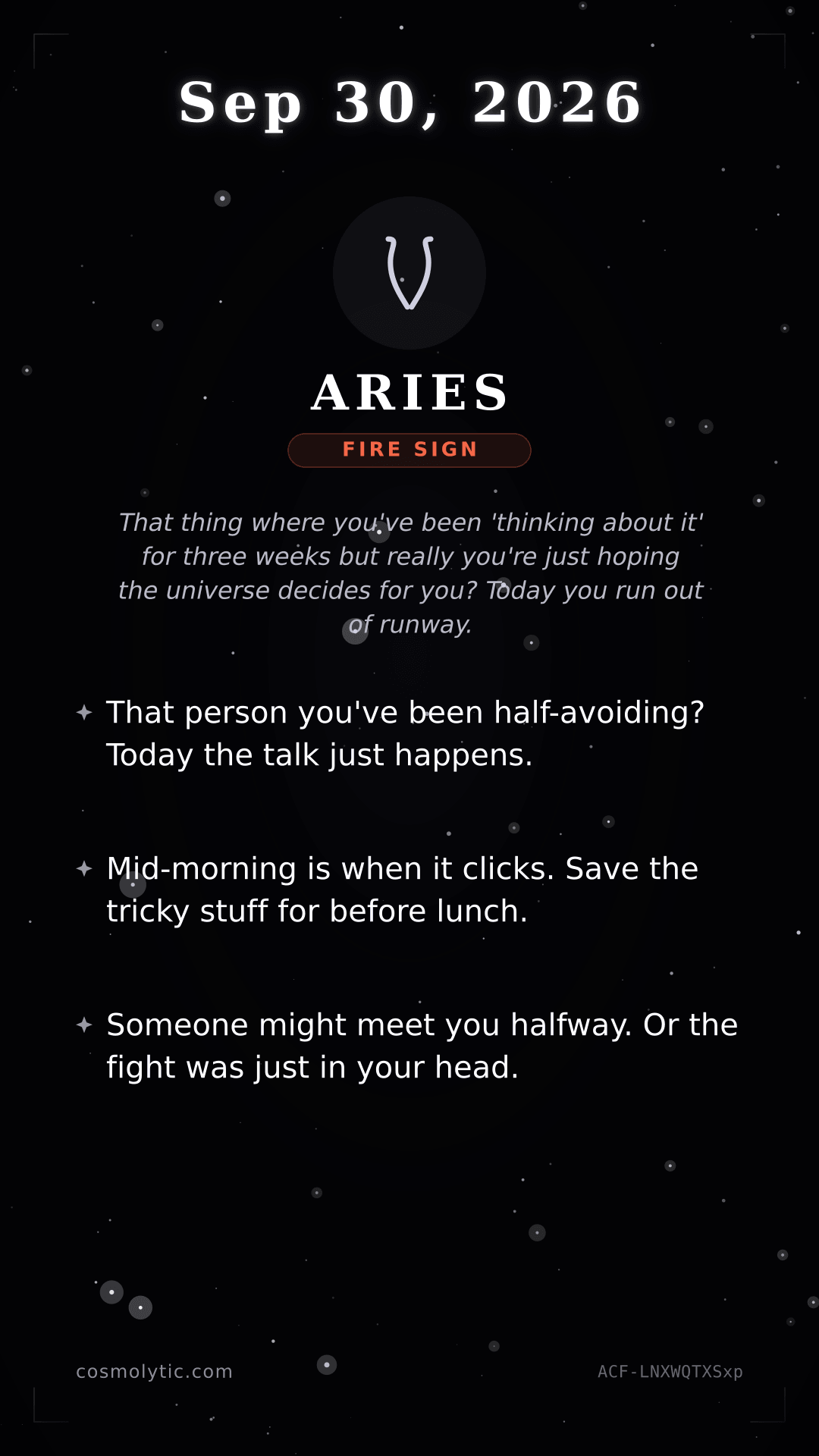 Aries daily horoscope card for September 30, 2026