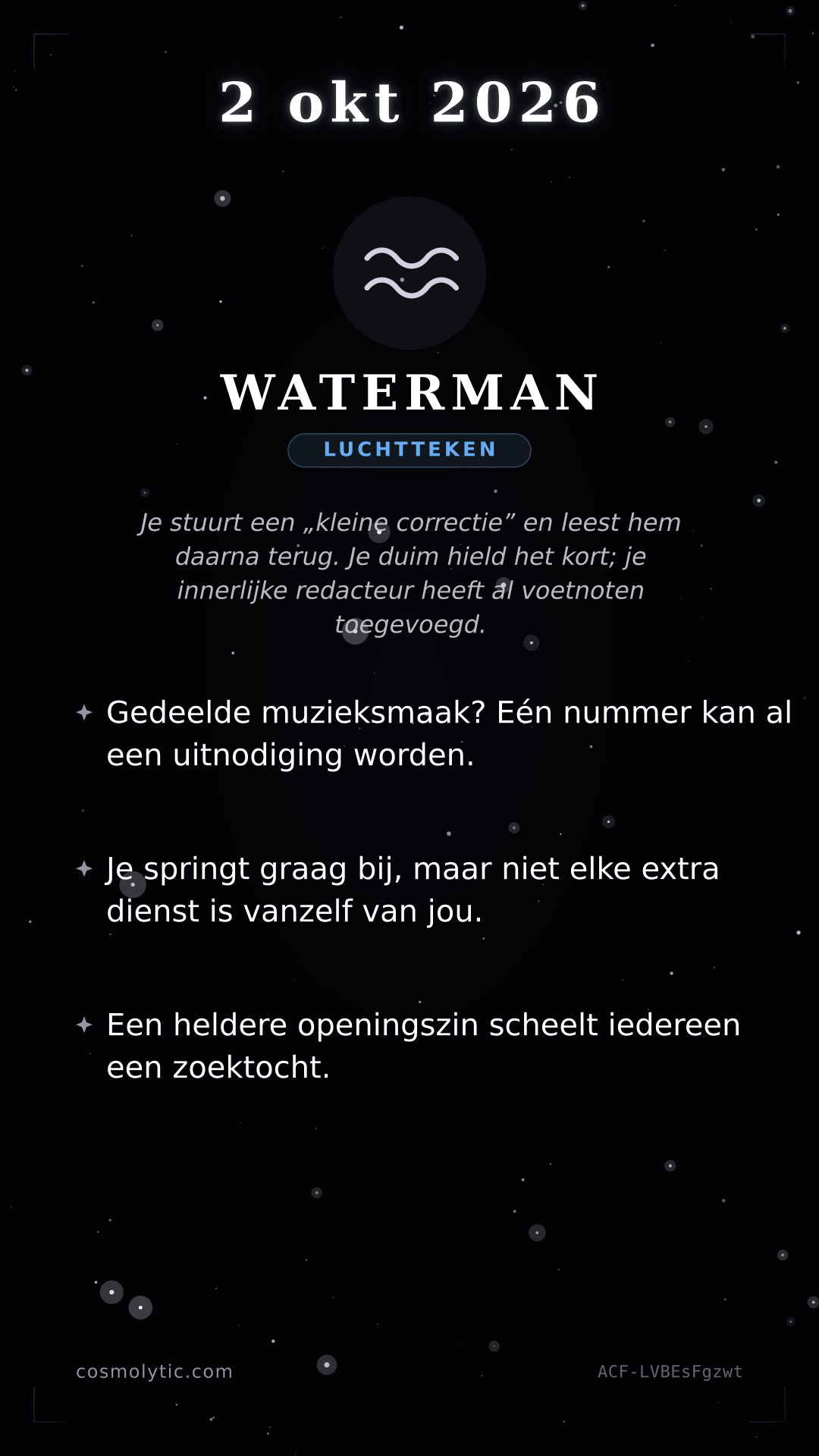 Waterman daghoroscoop kaart voor 2 oktober 2026