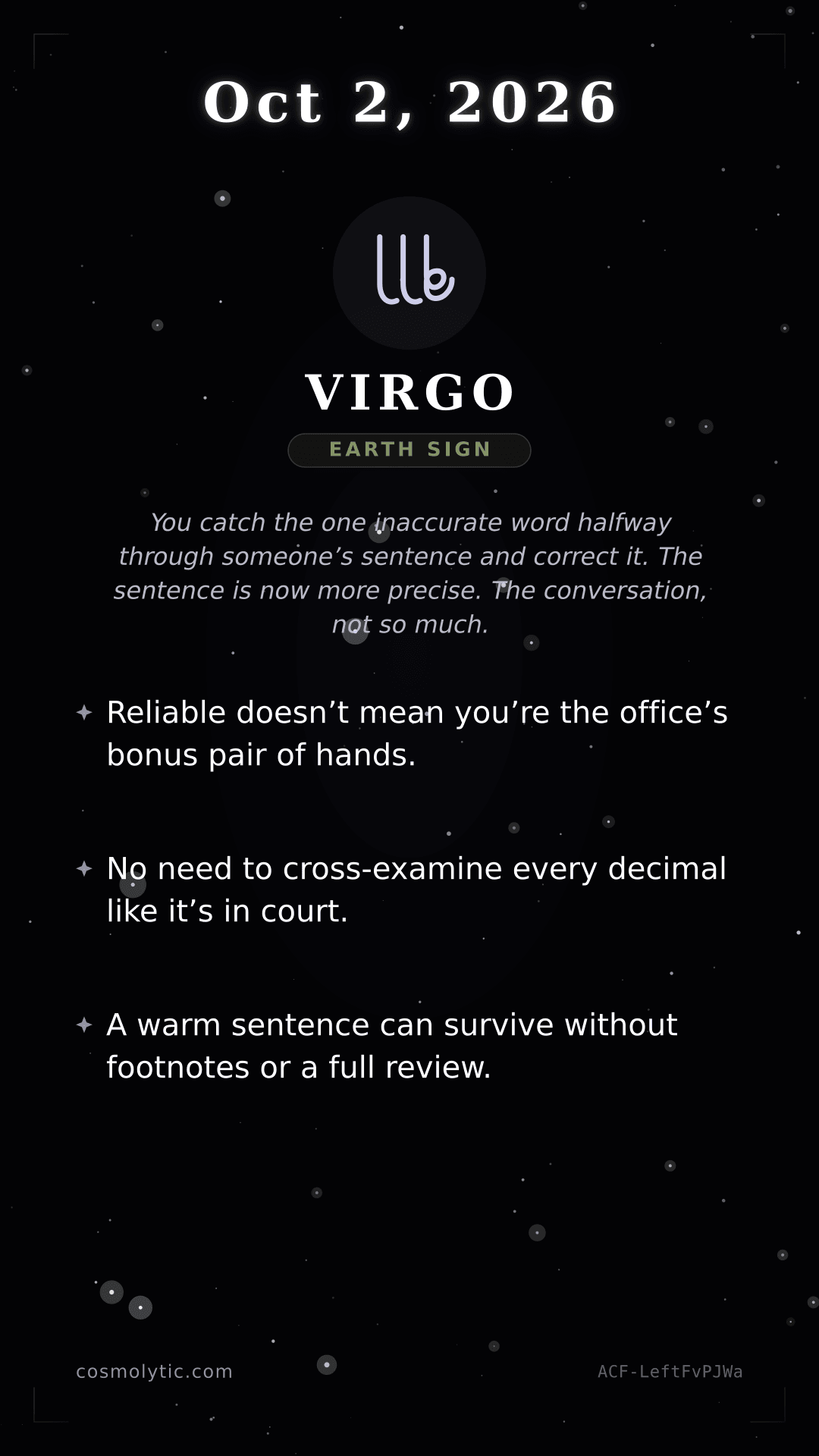 Virgo daily horoscope card for Today