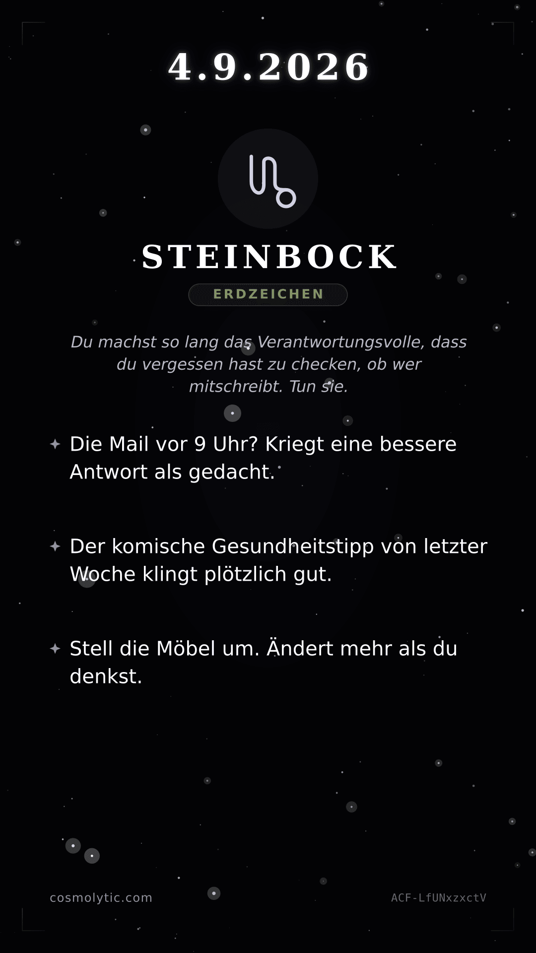 Steinbock Tageshoroskop-Karte für 4. September 2026