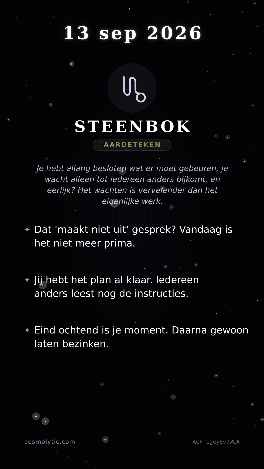 Steenbok daghoroscoop kaart voor 13 september 2026
