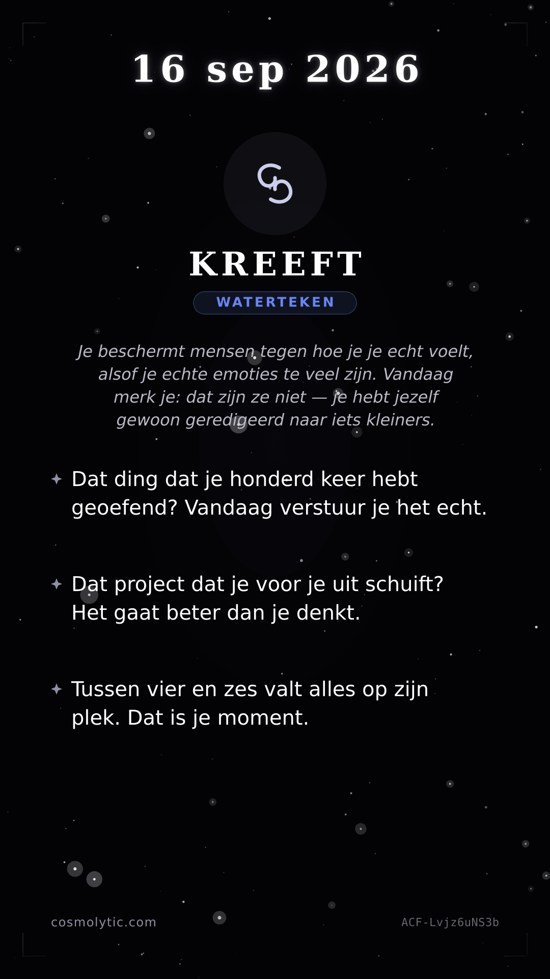 Kreeft daghoroscoop kaart voor 16 september 2026