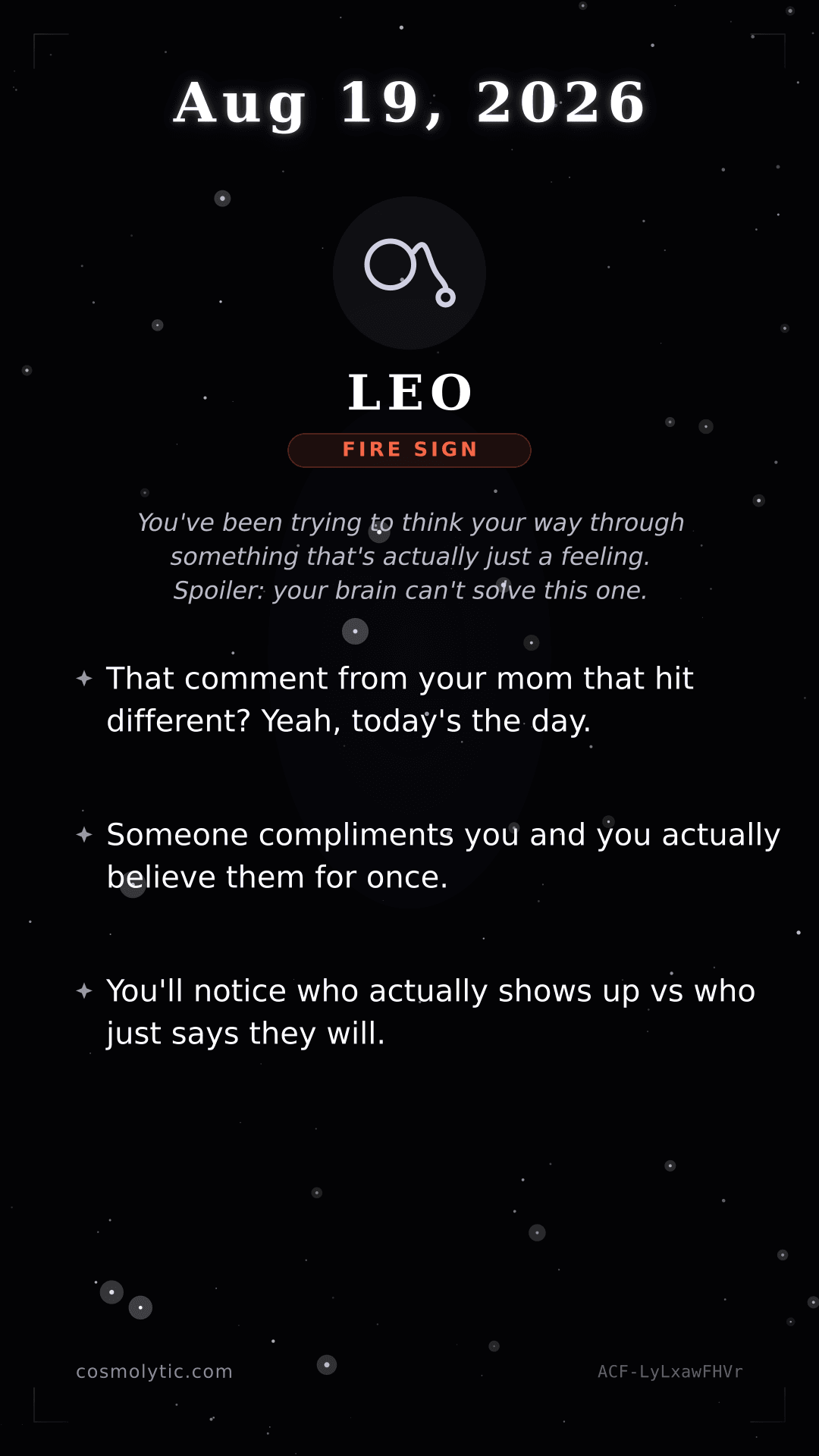 Leo daily horoscope card for August 19, 2026