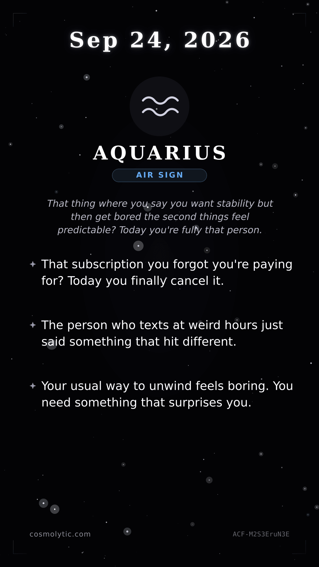 Aquarius daily horoscope card for September 24, 2026