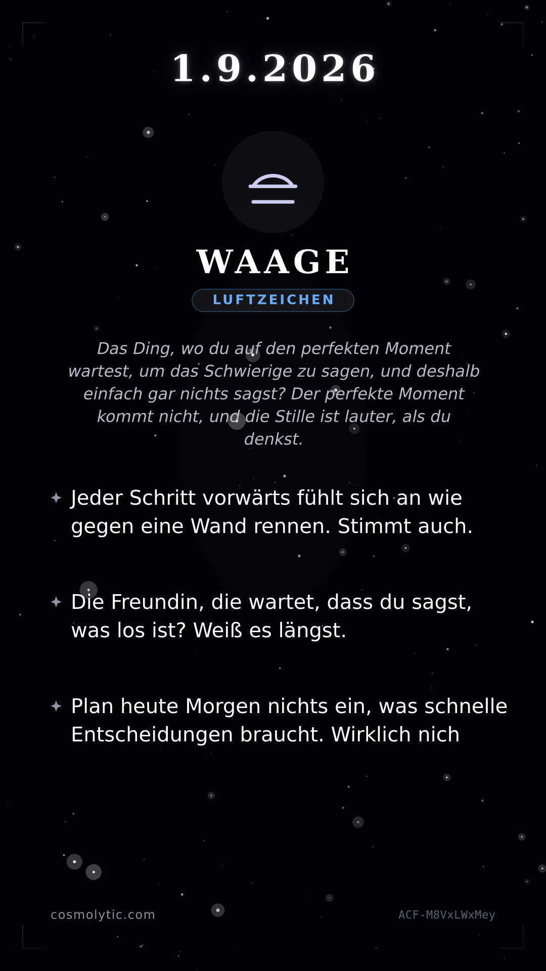 Waage Tageshoroskop-Karte für 1. September 2026