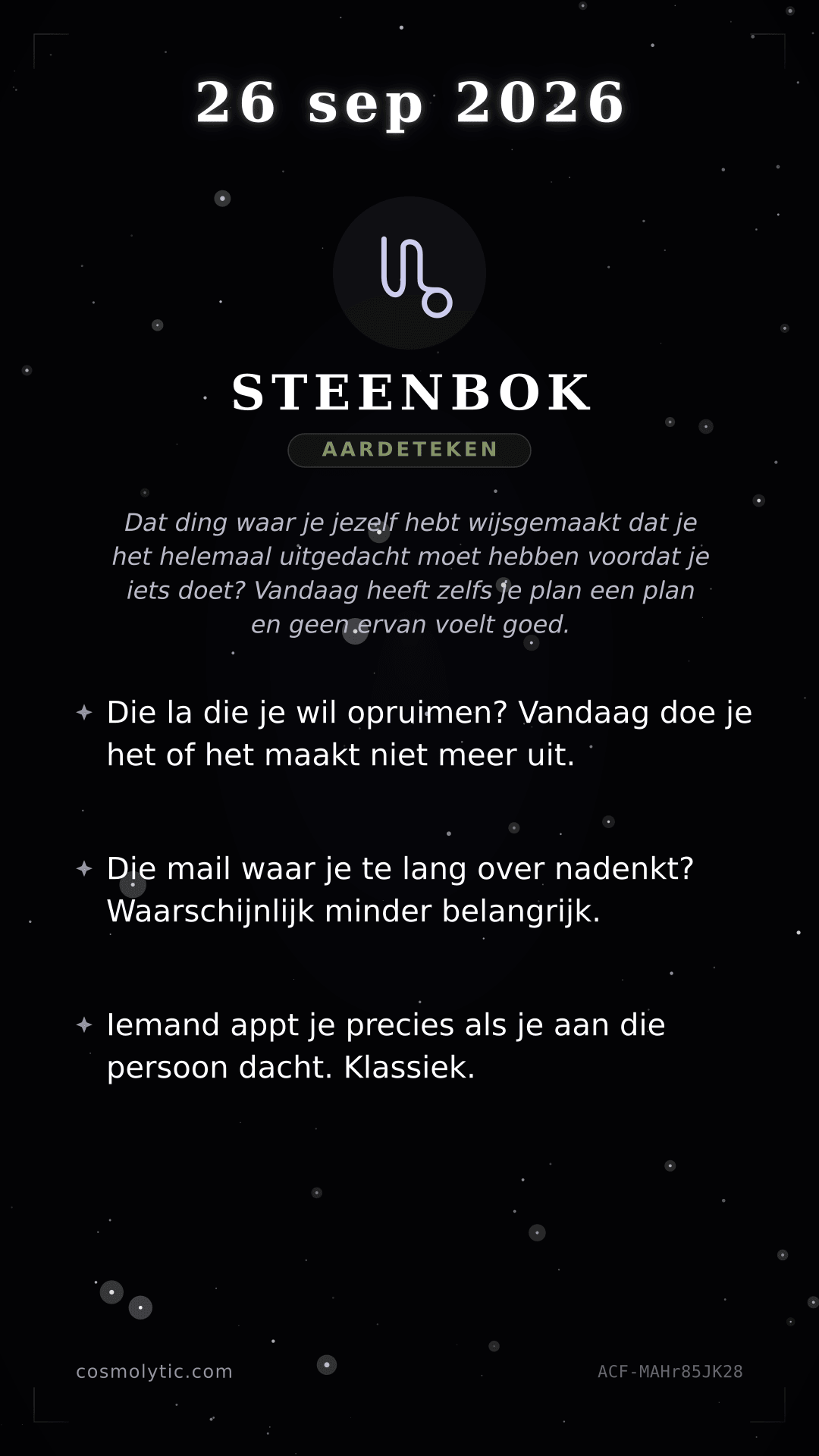 Steenbok daghoroscoop kaart voor 26 september 2026