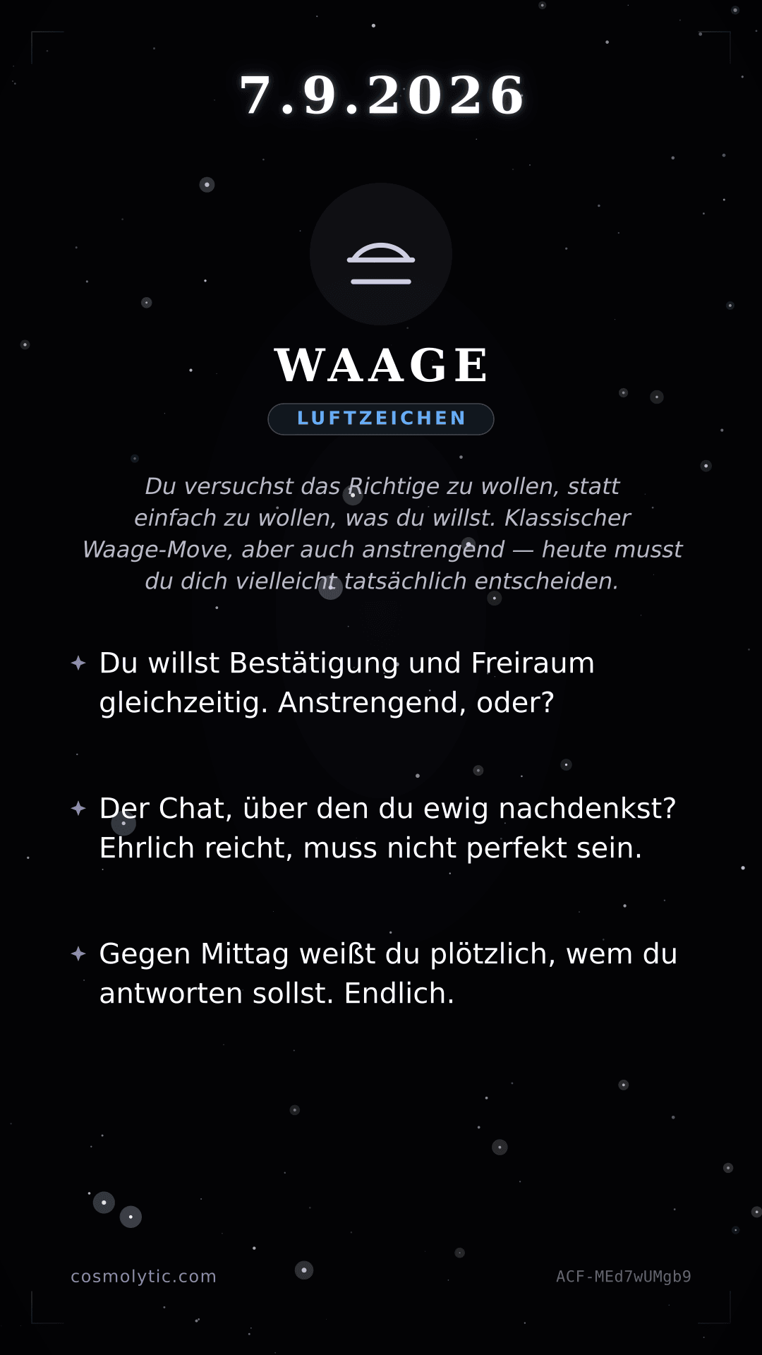 Waage Tageshoroskop-Karte für 7. September 2026