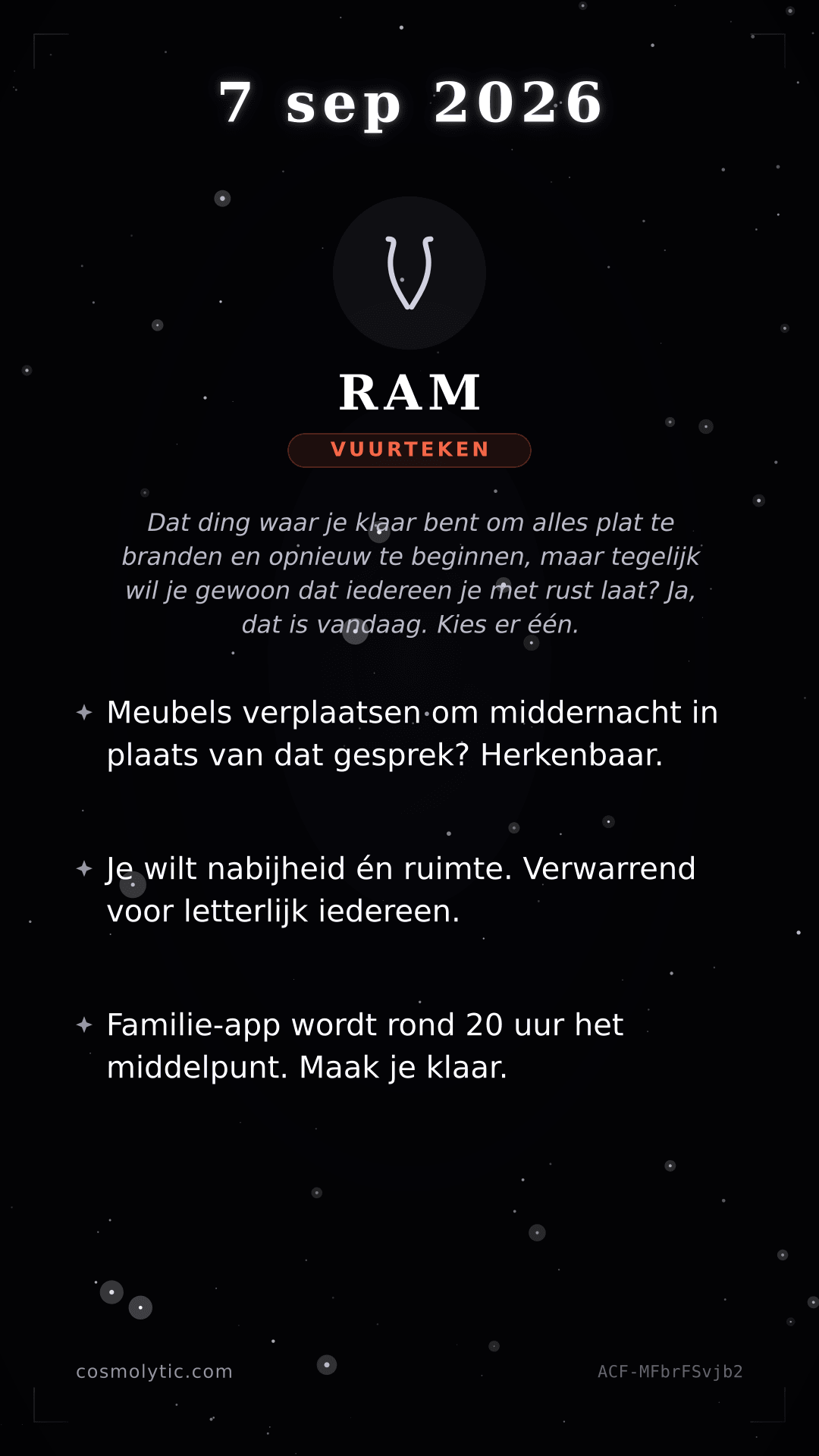 Ram daghoroscoop kaart voor 7 september 2026