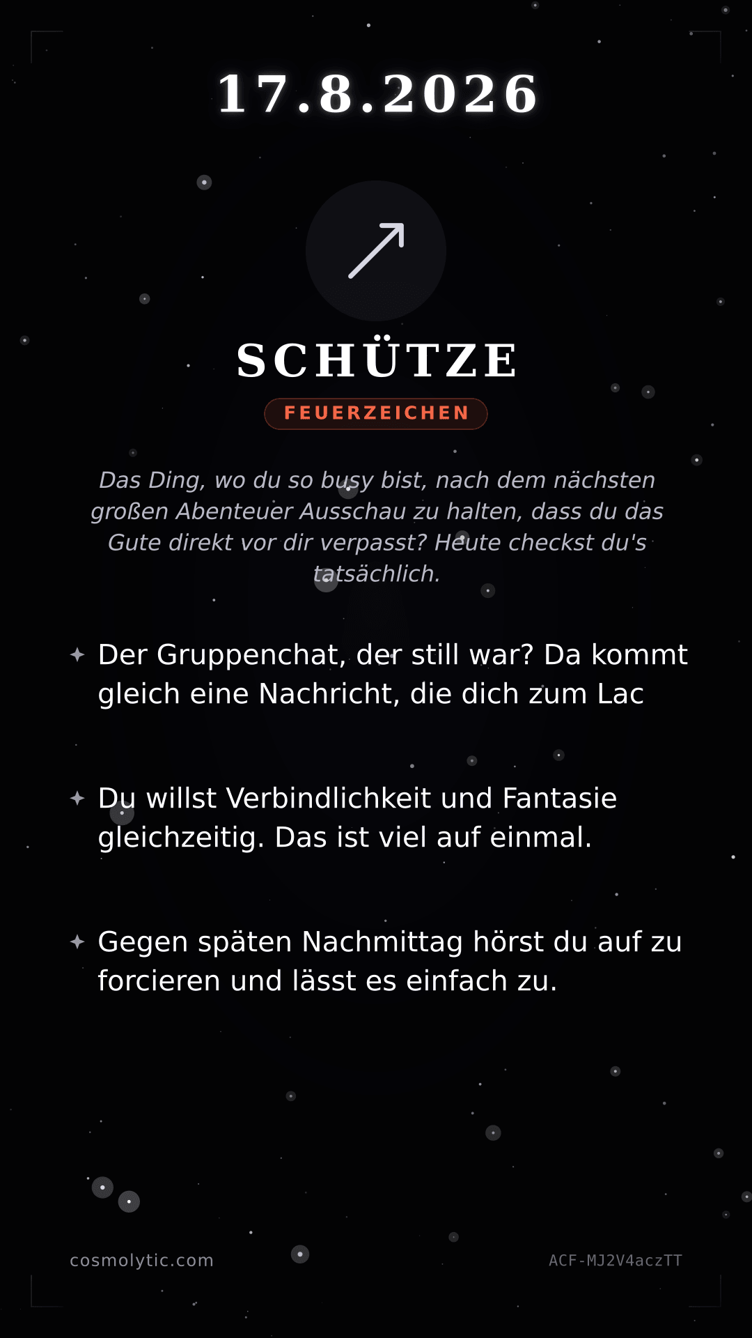 Schütze Tageshoroskop-Karte für 17. August 2026