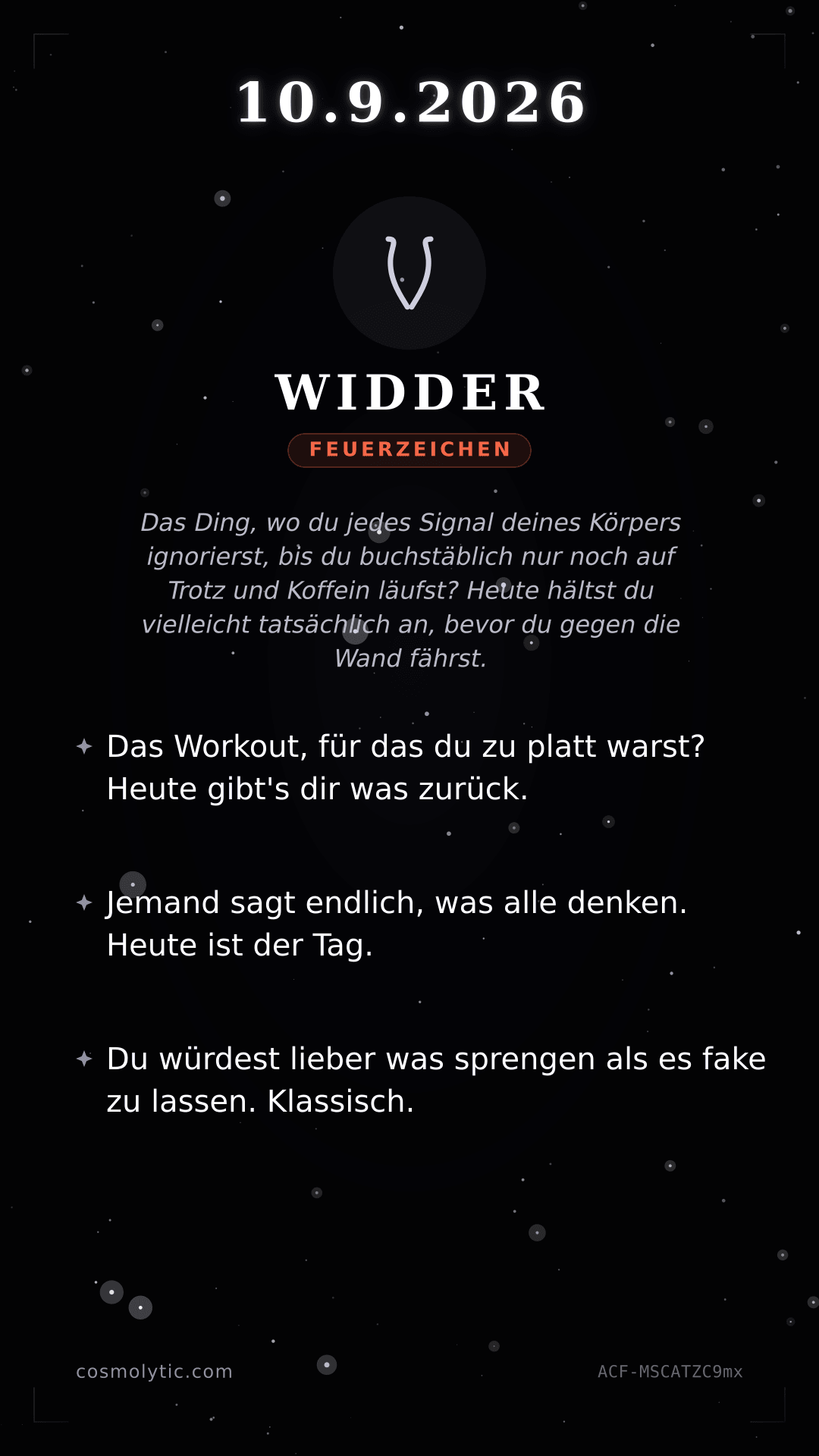 Widder Tageshoroskop-Karte für 10. September 2026