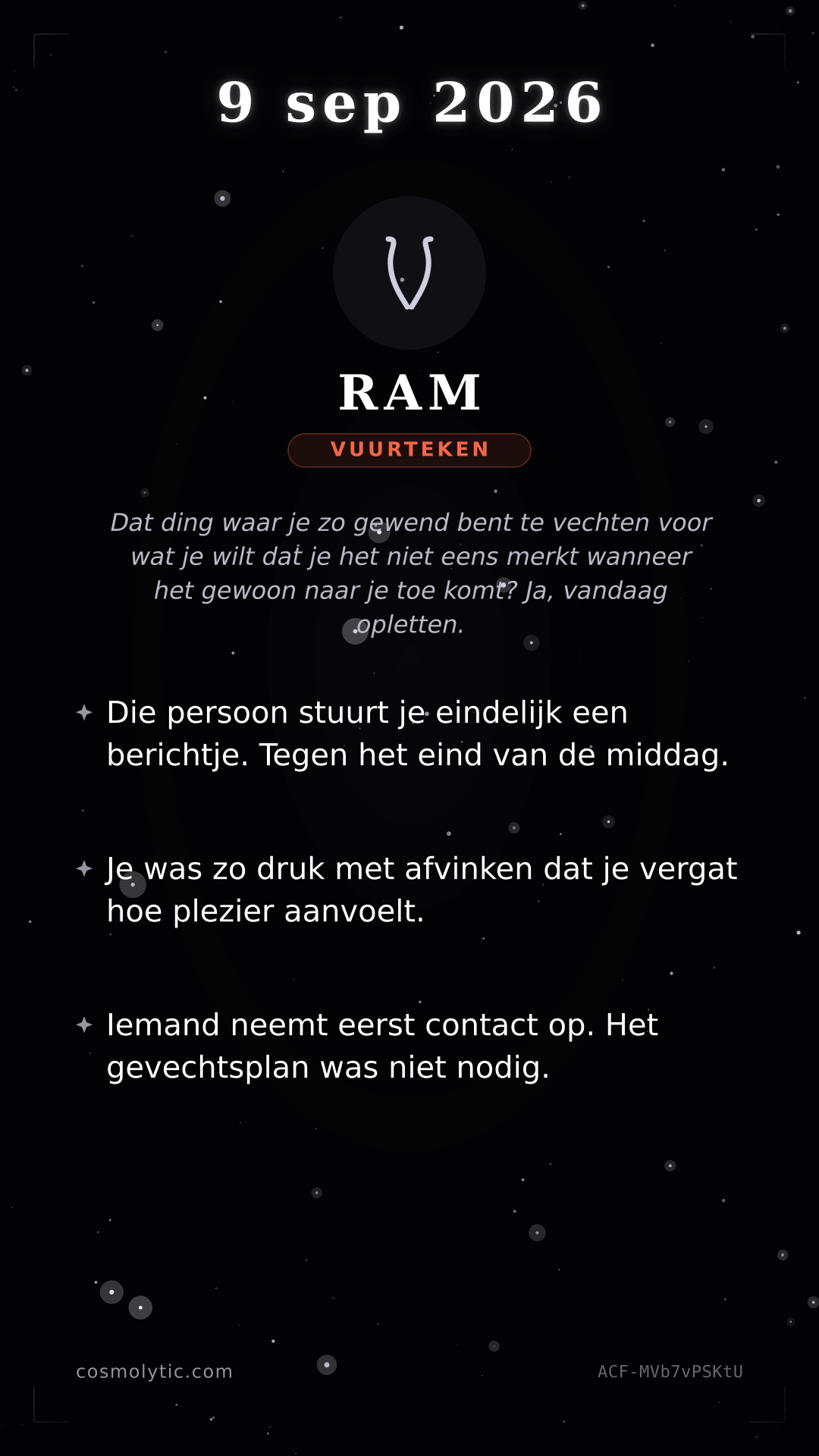 Ram daghoroscoop kaart voor 9 september 2026