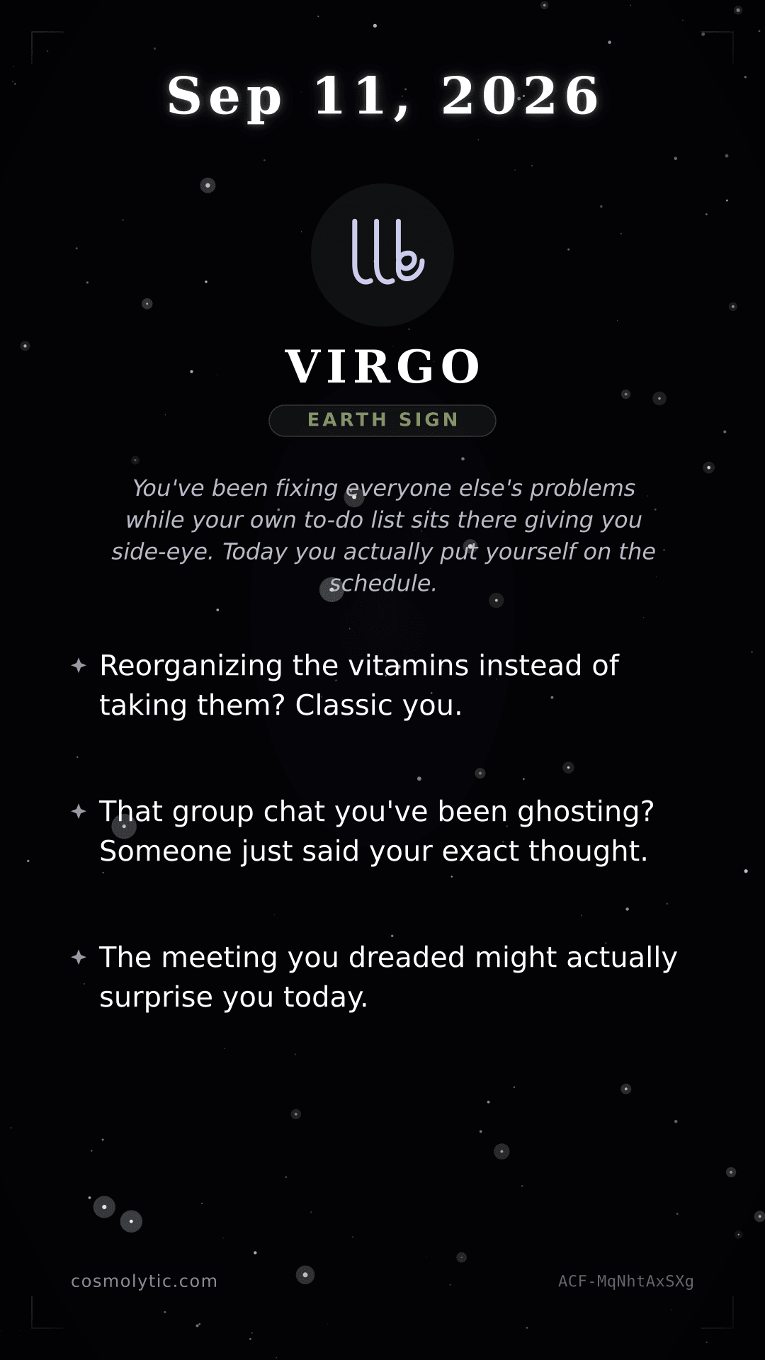 Virgo daily horoscope card for September 11, 2026