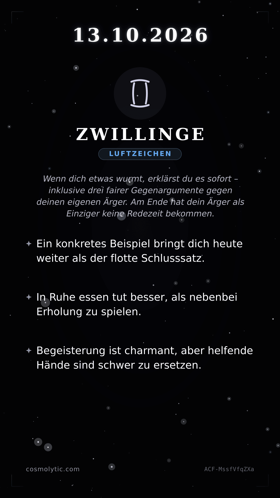 Zwillinge Tageshoroskop-Karte für Heute