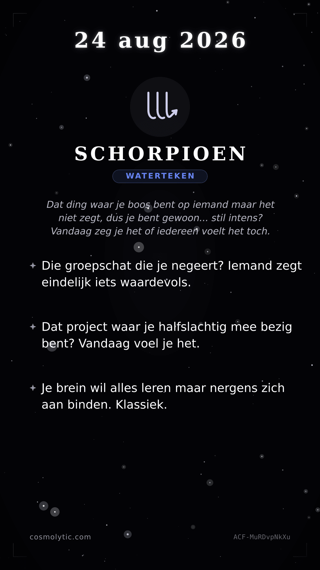 Schorpioen daghoroscoop kaart voor 24 augustus 2026