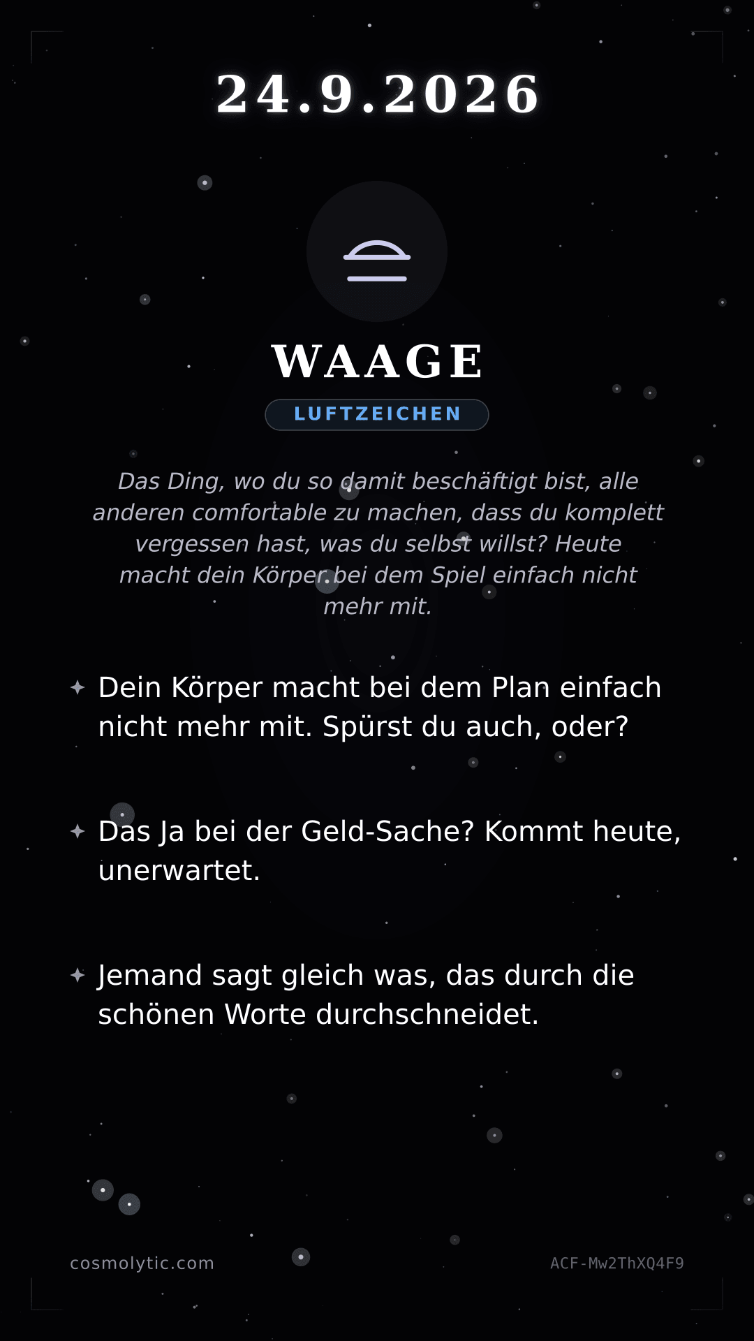 Waage Tageshoroskop-Karte für 24. September 2026