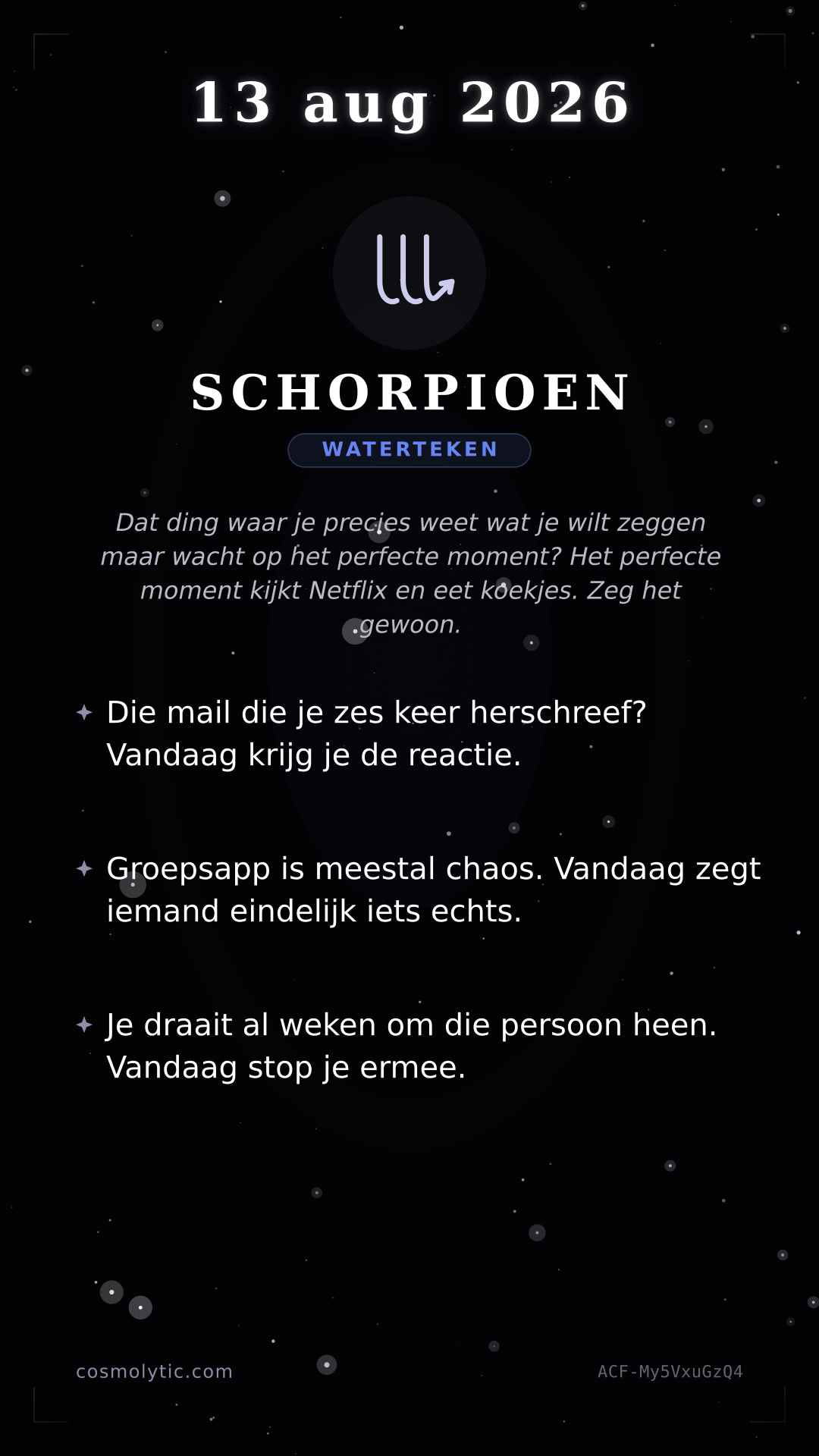 Schorpioen daghoroscoop kaart voor 13 augustus 2026