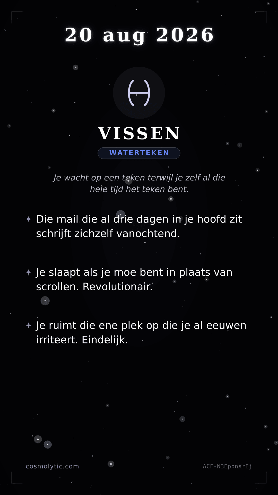 Vissen daghoroscoop kaart voor 20 augustus 2026