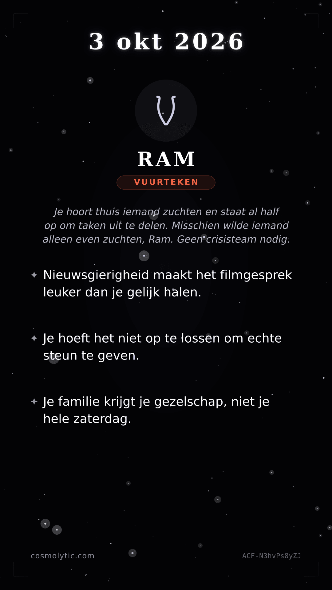Ram daghoroscoop kaart voor 3 oktober 2026